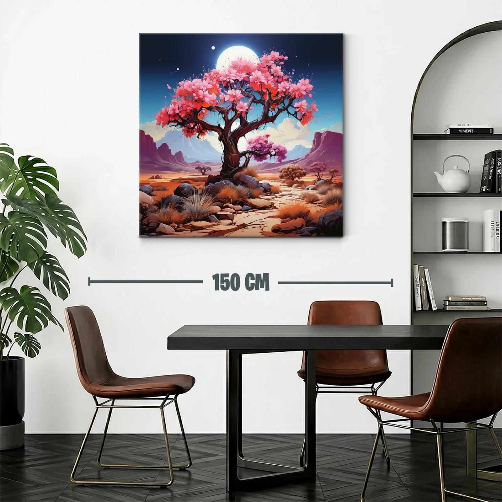 Árbol florido bajo luna llena en paisaje desértico — miniatura 2