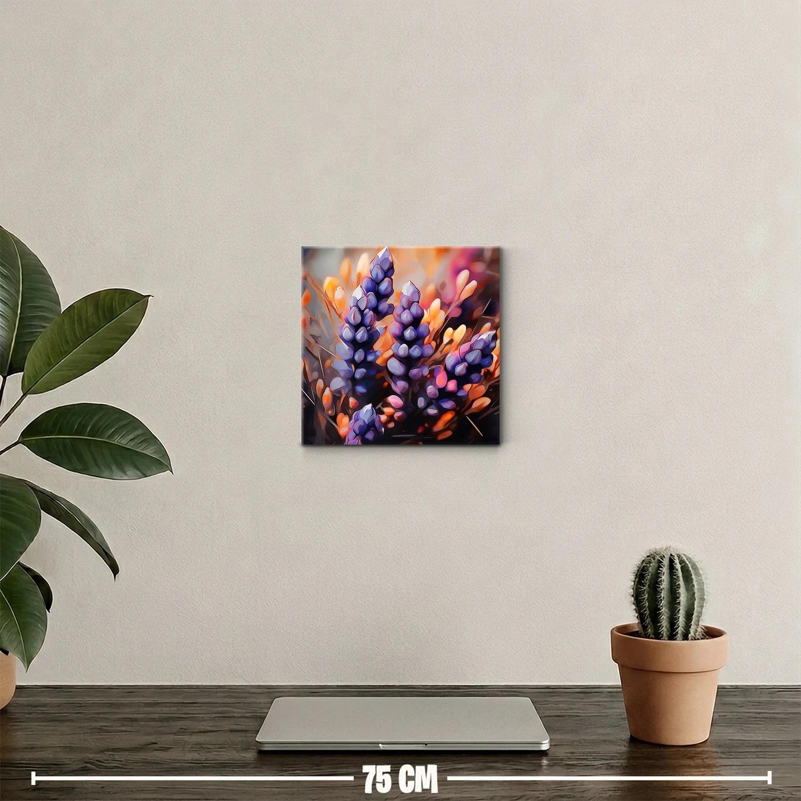 Cuadro decorativo con flores moradas y tonos cálidos vibrantes — miniatura 2