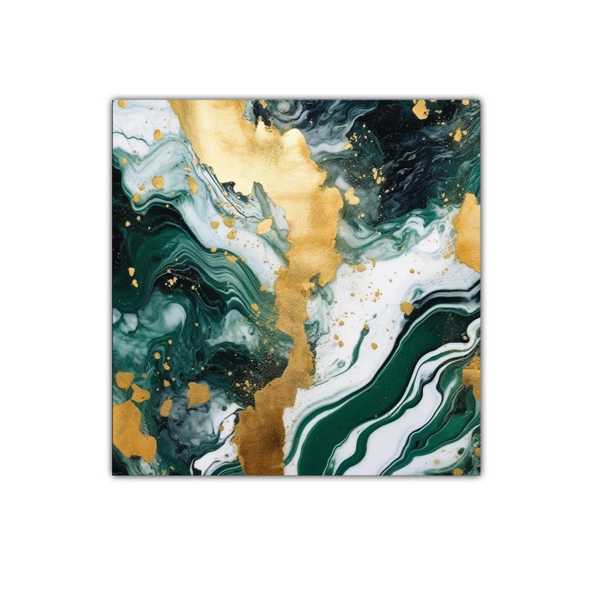 Cuadro decorativo abstracto con tonos verdes y dorados — miniatura 1