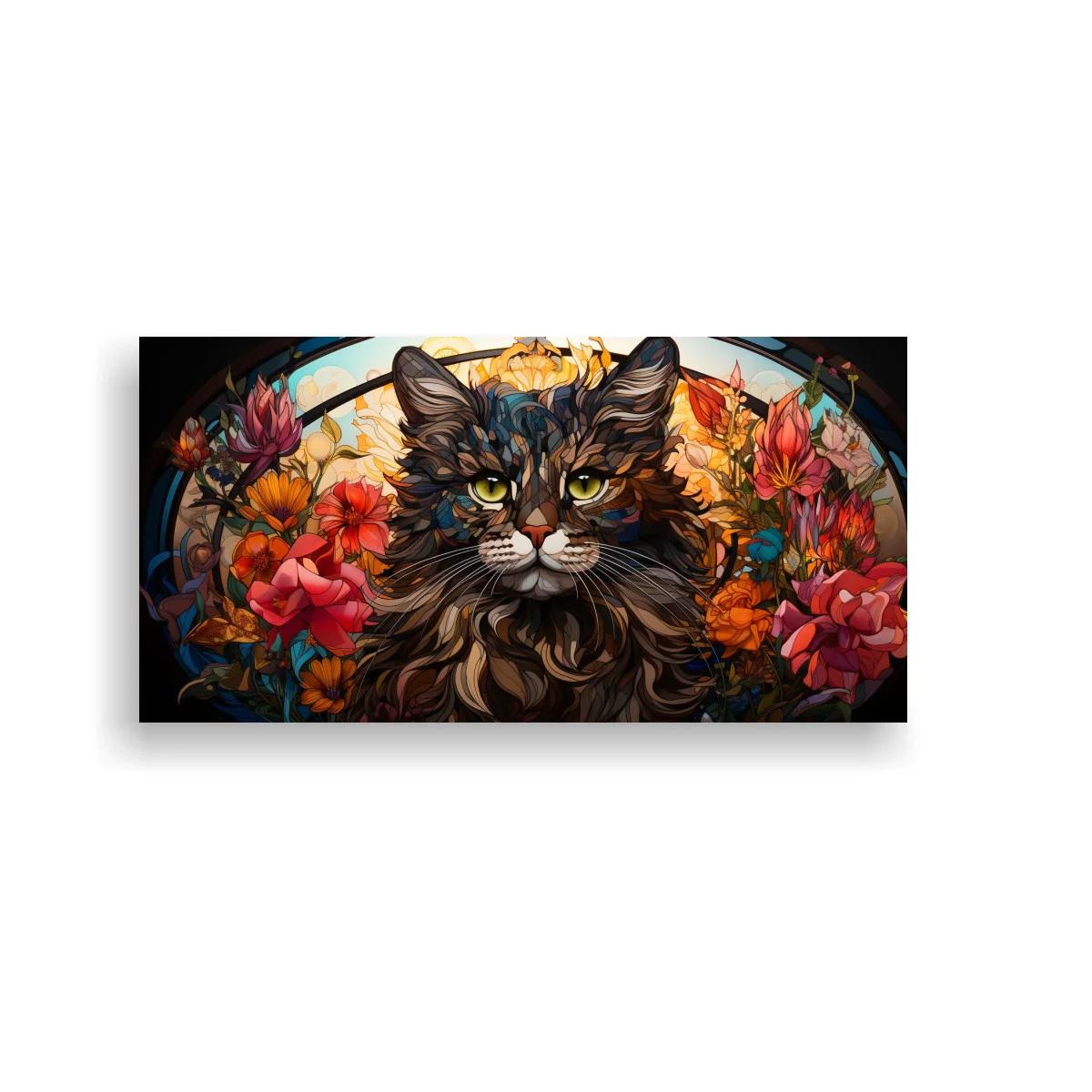 Cuadro gato de pelo largo entre flores — imagen principal