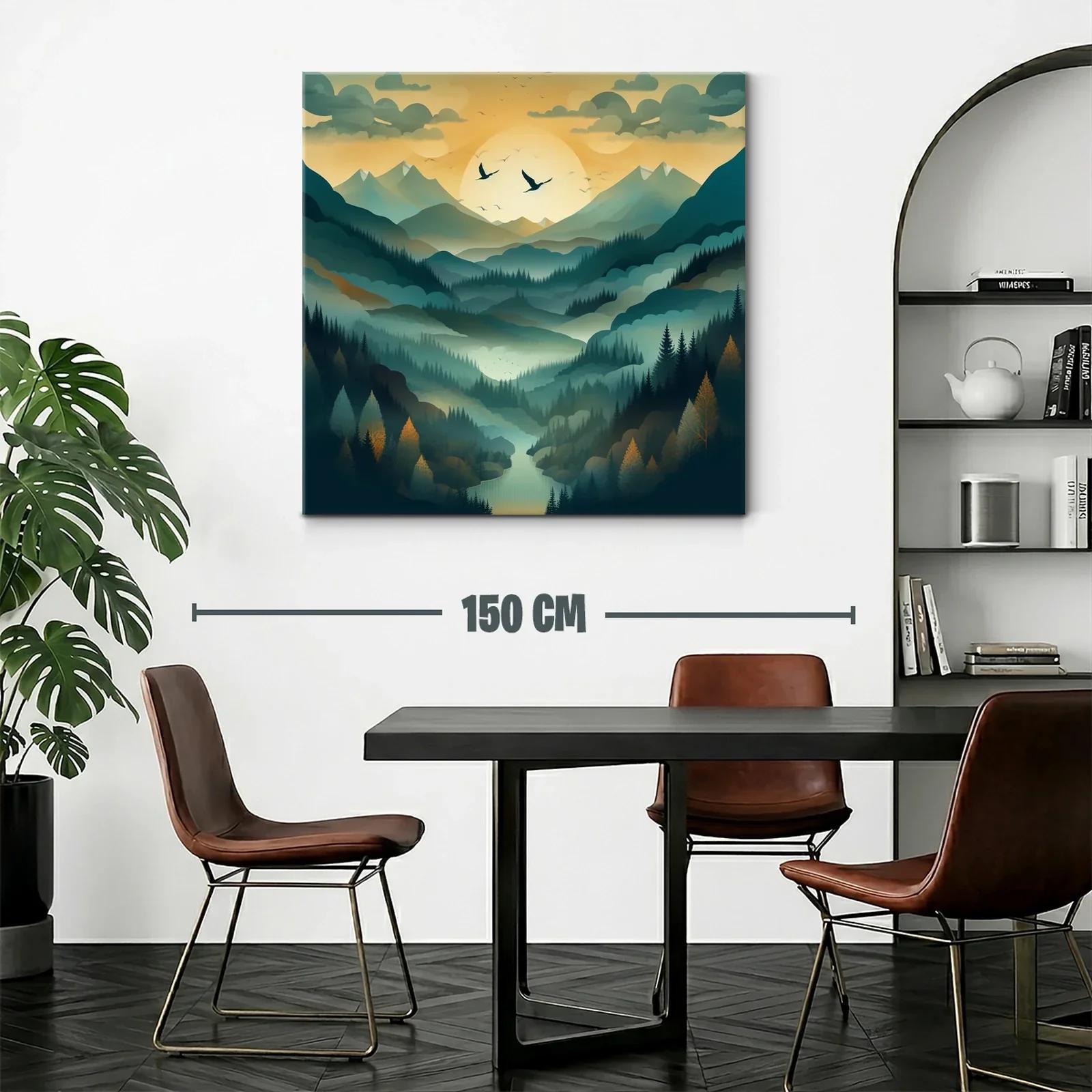 Paisaje de montañas con amanecer y vuelo de aves — miniatura 2