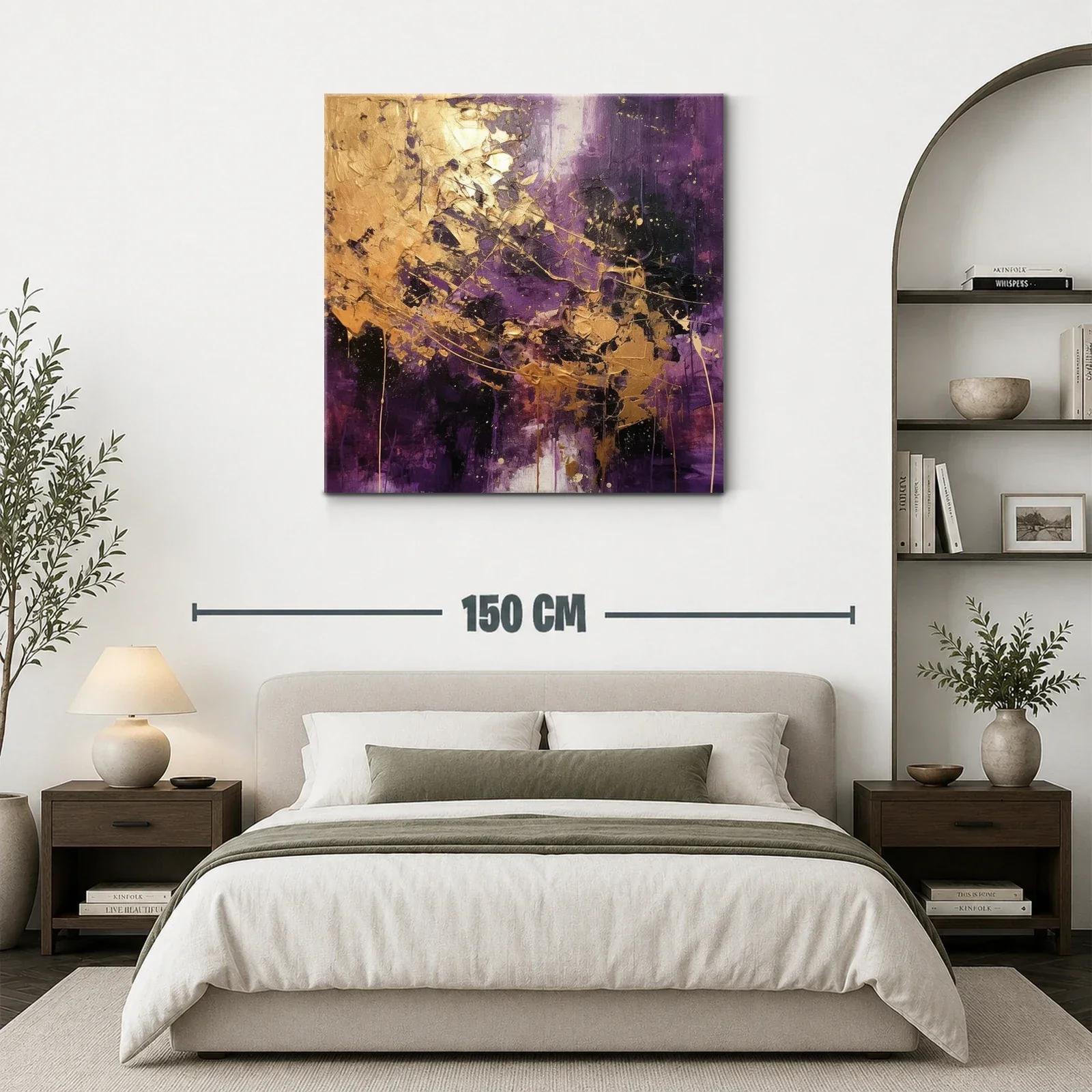 Cuadro abstracto con detalles dorados y tonos violetas intensos — miniatura 3