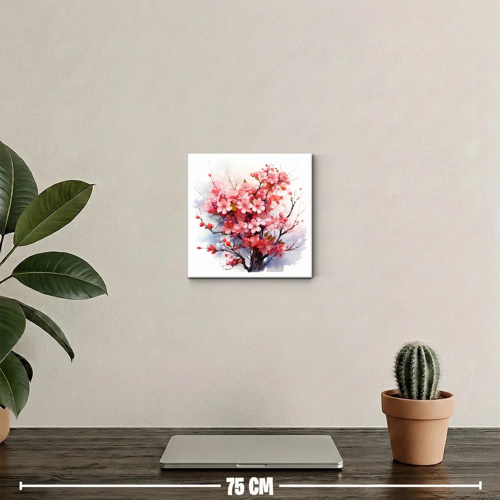 Cuadro decorativo con flores de cerezo en tonos rosados vibrantes — miniatura 2