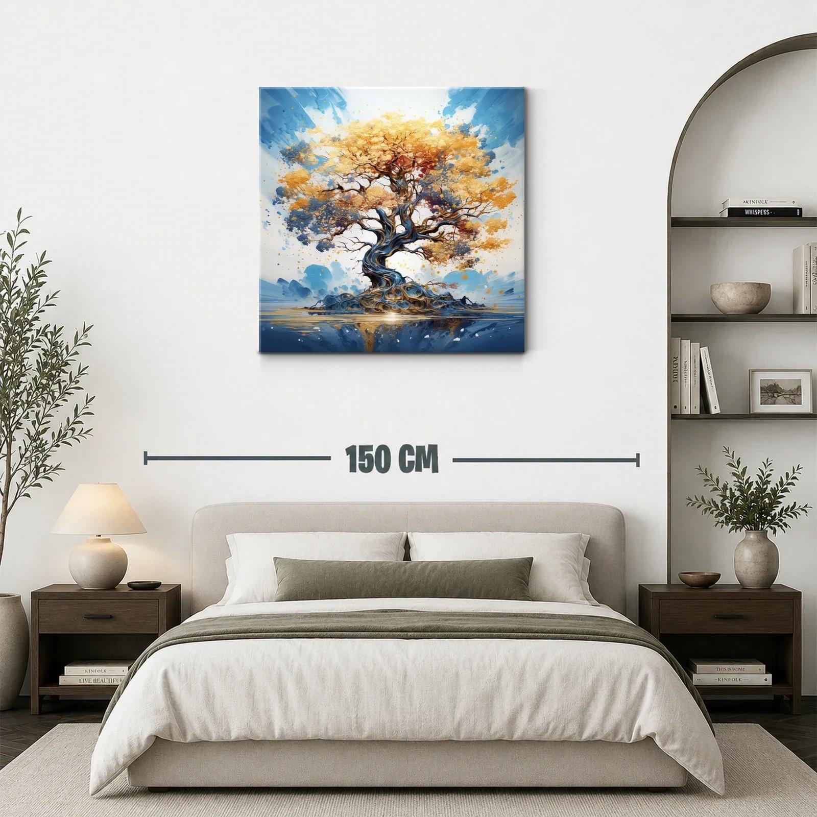 Árbol dorado con ramas en espiral sobre fondo azul — miniatura 3