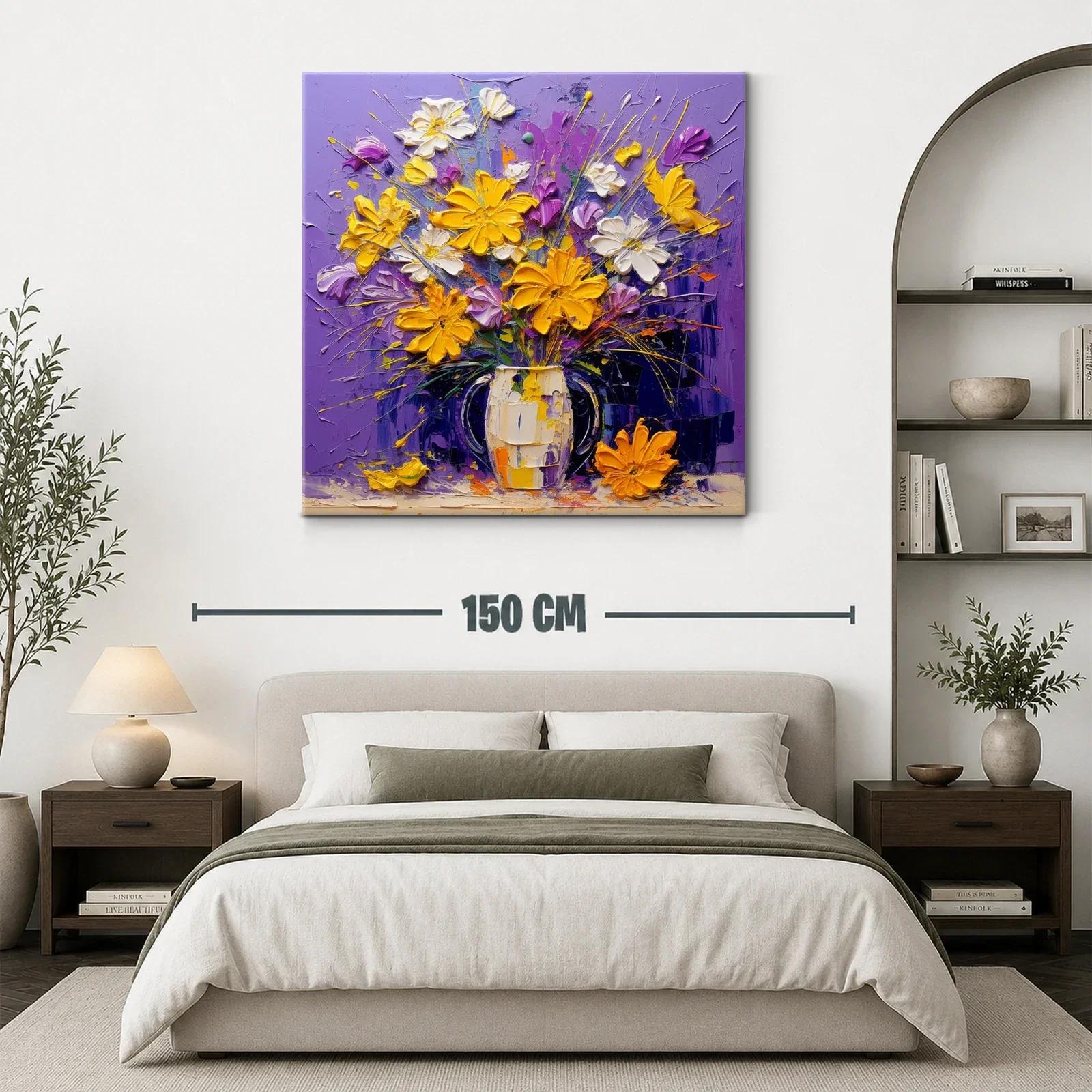 Ramo vibrante de flores amarillas y blancas con fondo lila — miniatura 3