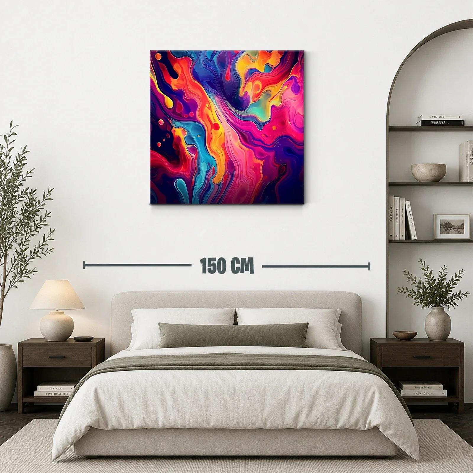 Cuadro abstracto con vibrantes tonos rojo naranja y azul — miniatura 3
