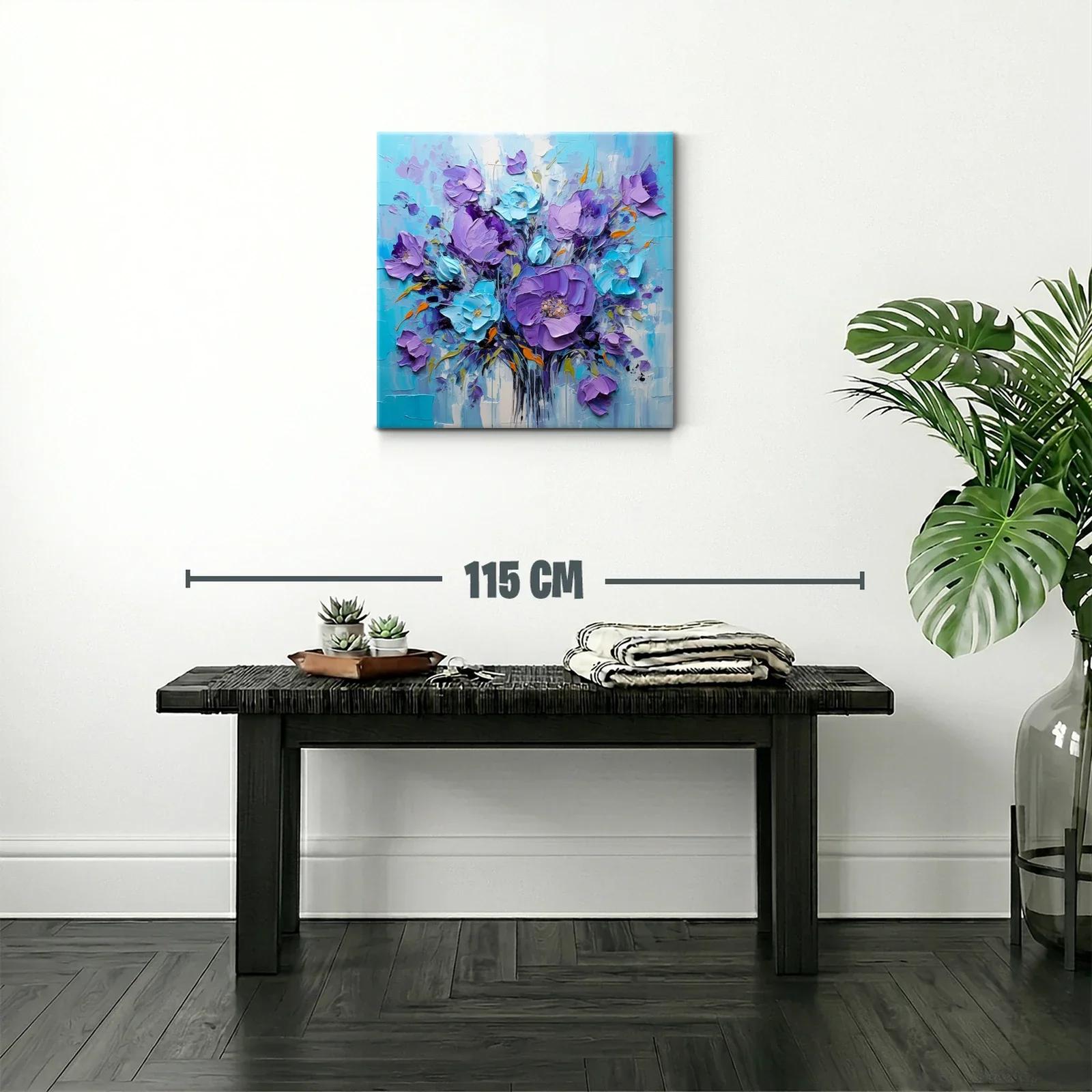 Cuadro floral en tonos violetas y azul turquesa vibrantes — miniatura 2