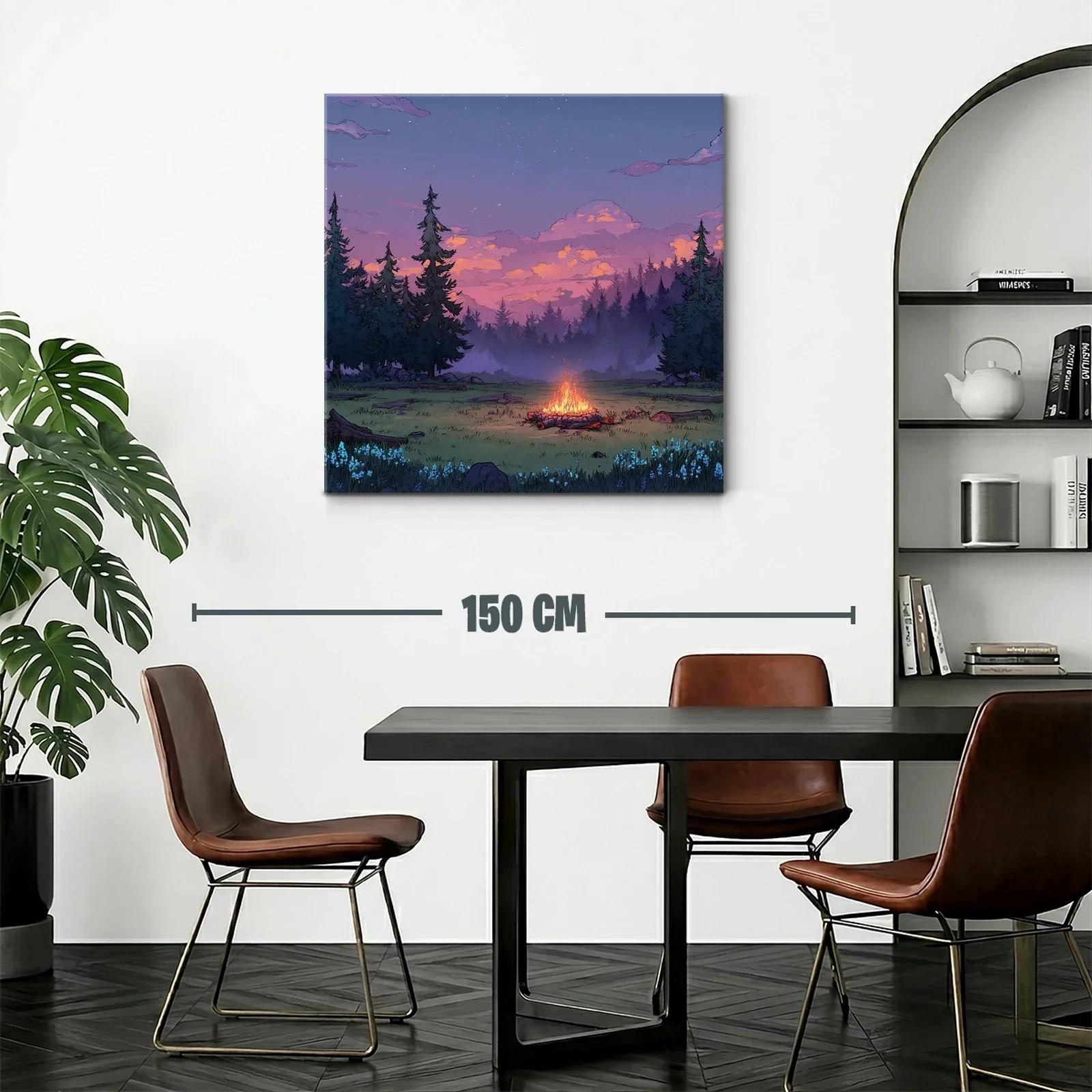Atardecer en el bosque con hoguera encendida — miniatura 2