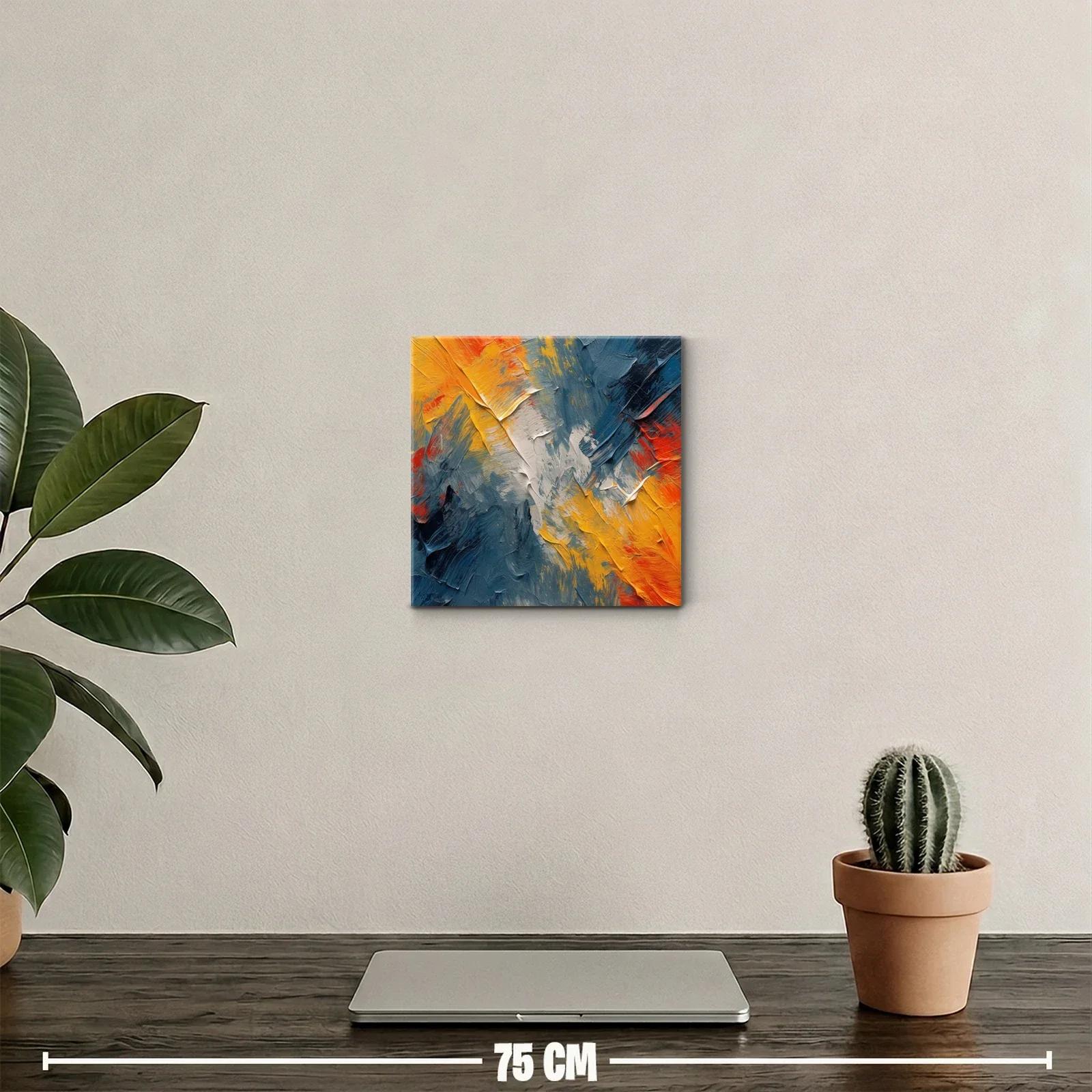 Cuadro abstracto con textura en tonos cálidos y fríos contrastantes — miniatura 2