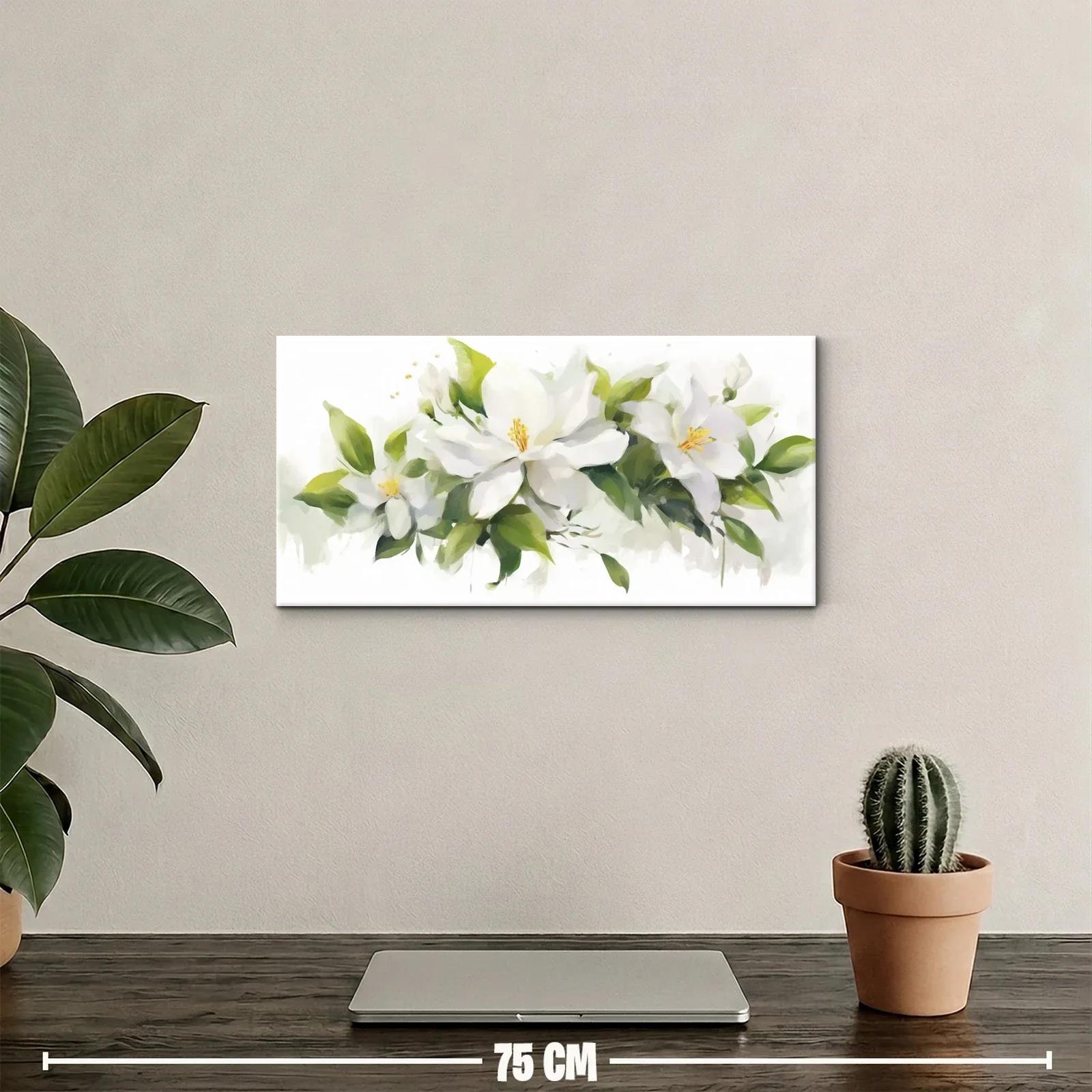Cuadro de magnolias blancas con hojas verdes — miniatura 2