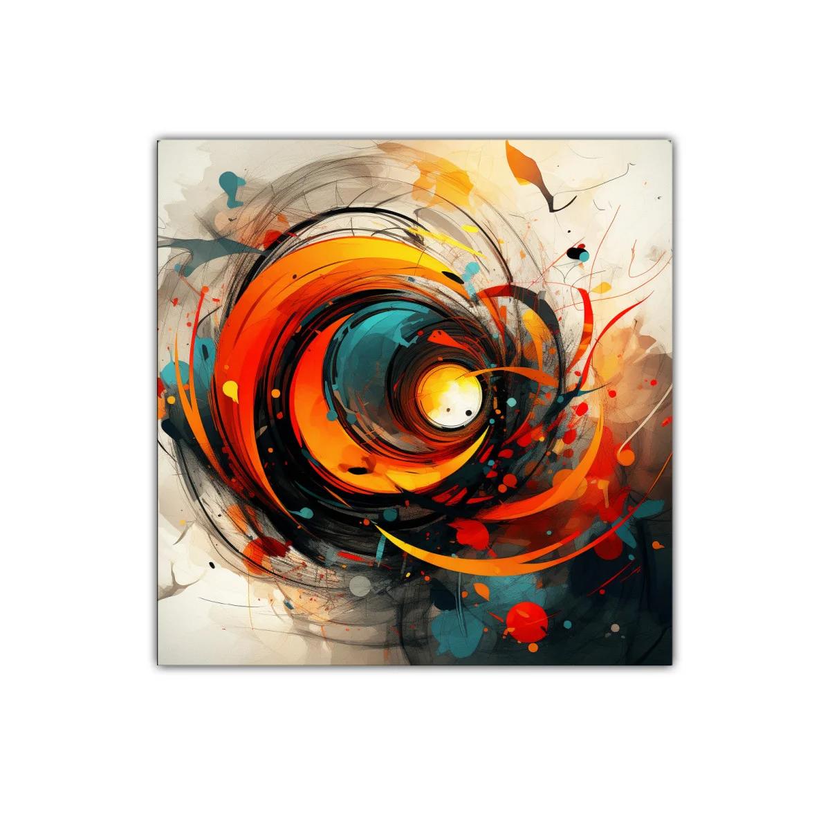 Cuadro abstracto con remolino de tonos cálidos y contrastes vibrantes — miniatura 1