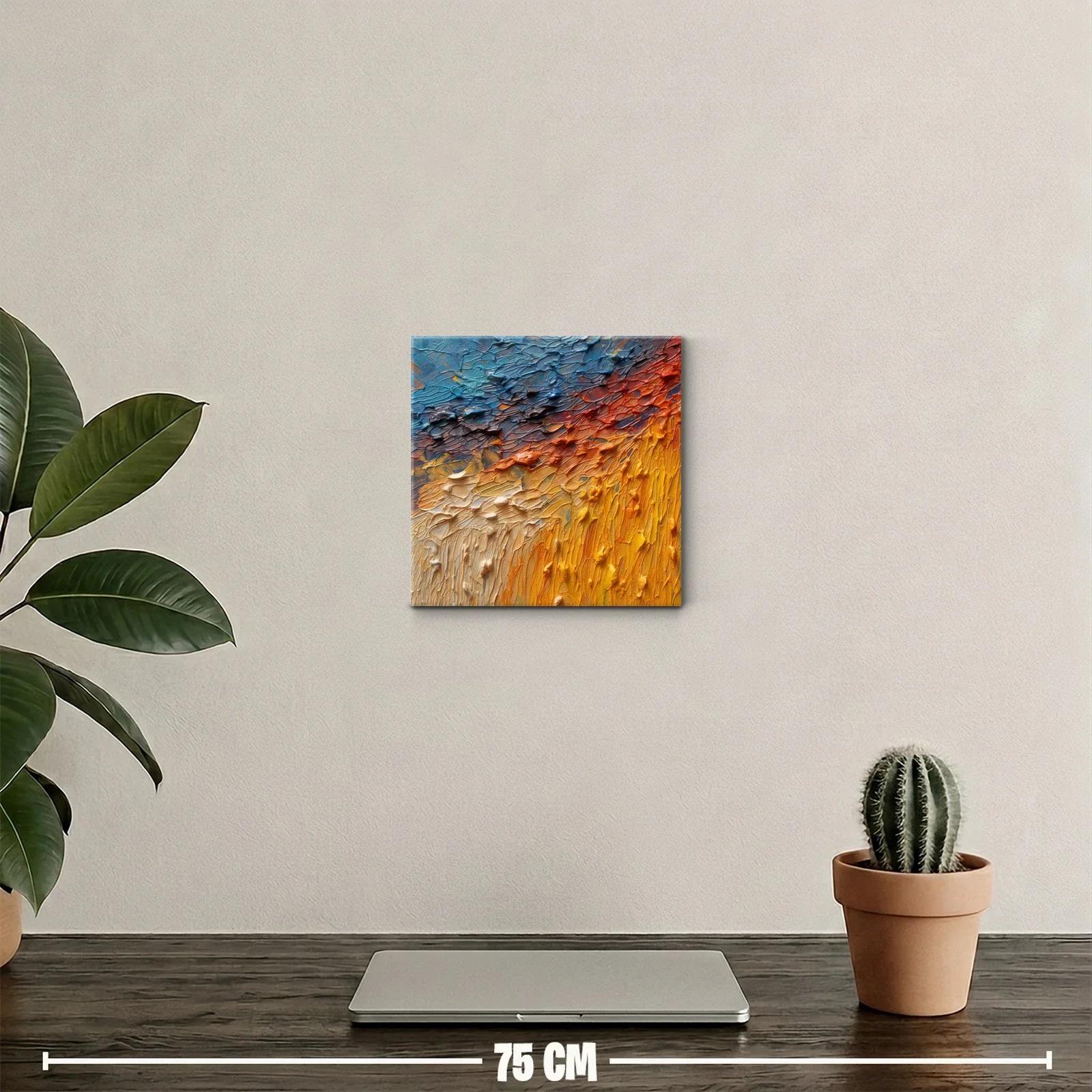 Cuadro Abstracto con Texturas en Tonos Cálidos y Fríos — miniatura 2
