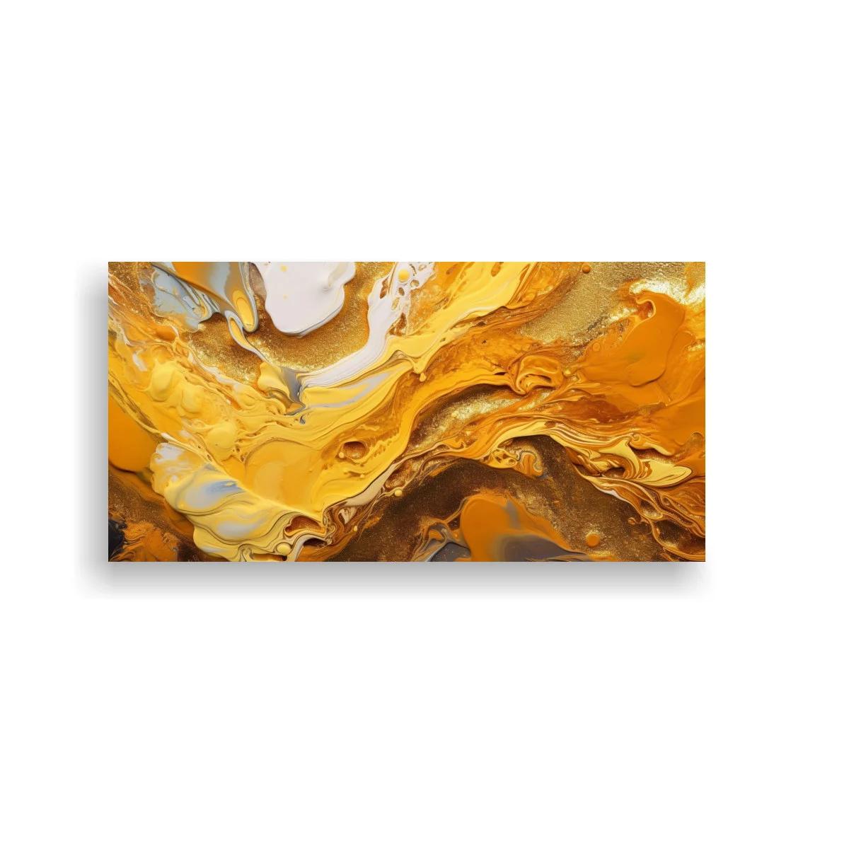 Cuadro abstracción fluida dorada con vetas onduladas — imagen principal