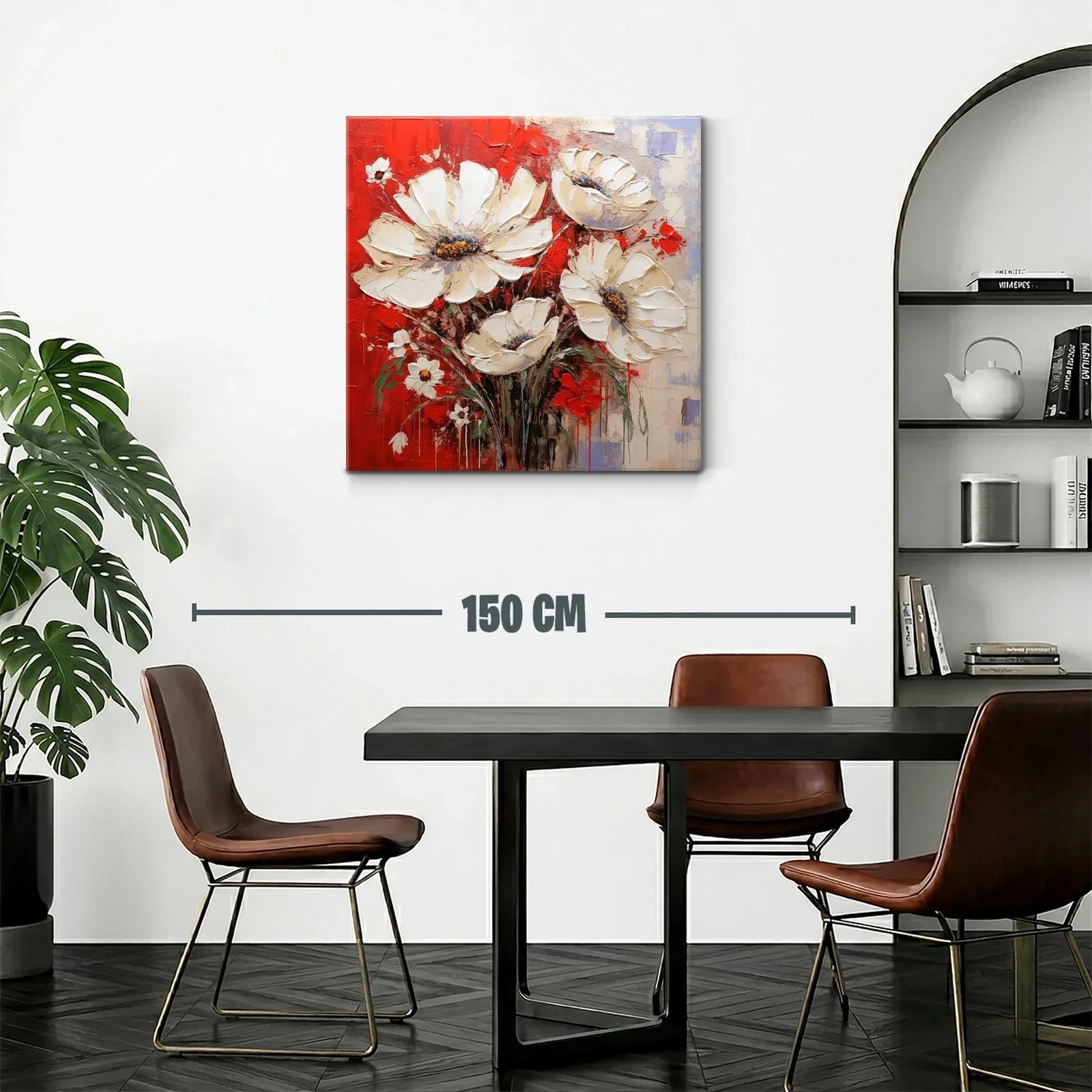 Flores blancas sobre fondo rojo intenso y texturas vibrantes — miniatura 2