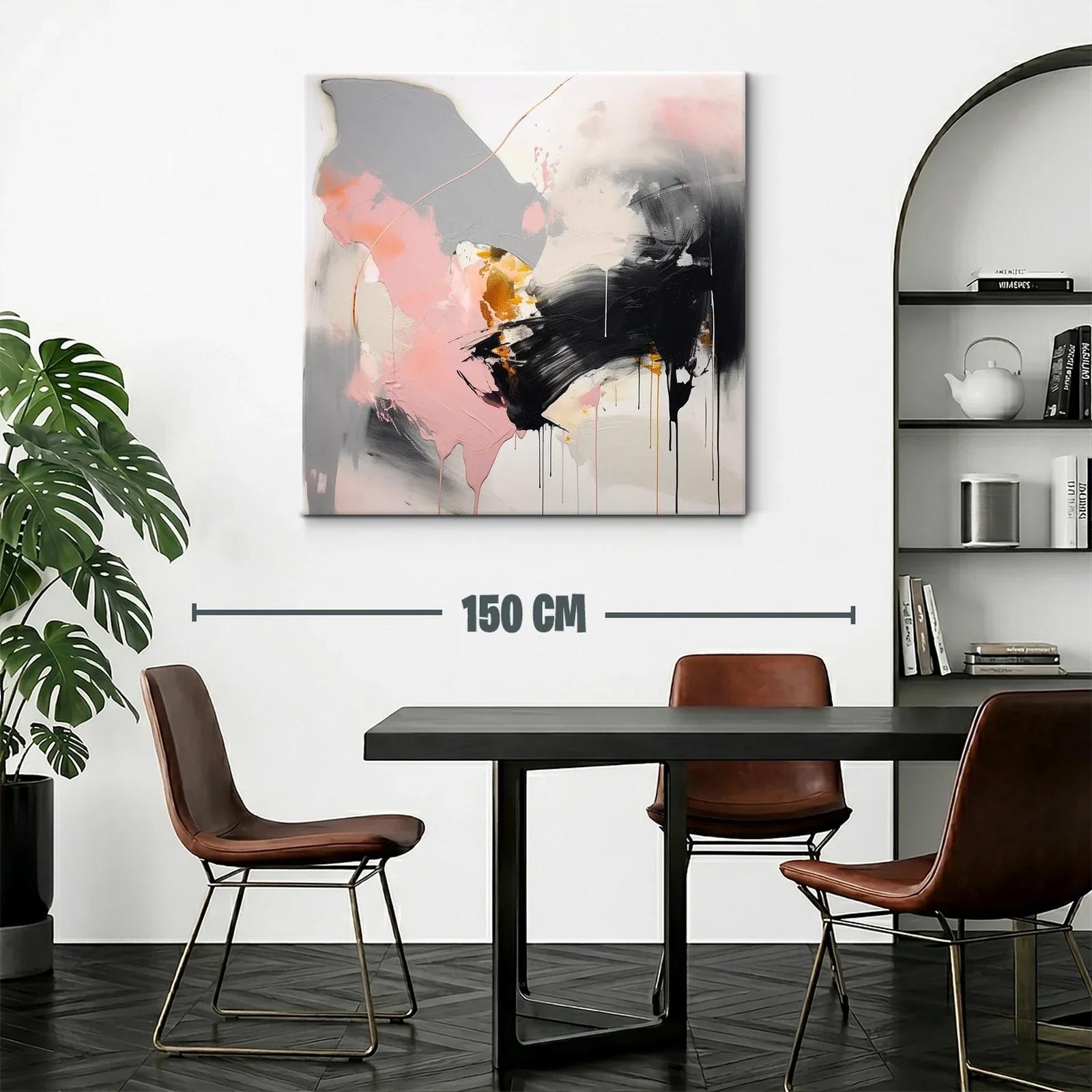 Cuadro abstracto en tonos rosa gris negro y dorado — miniatura 2