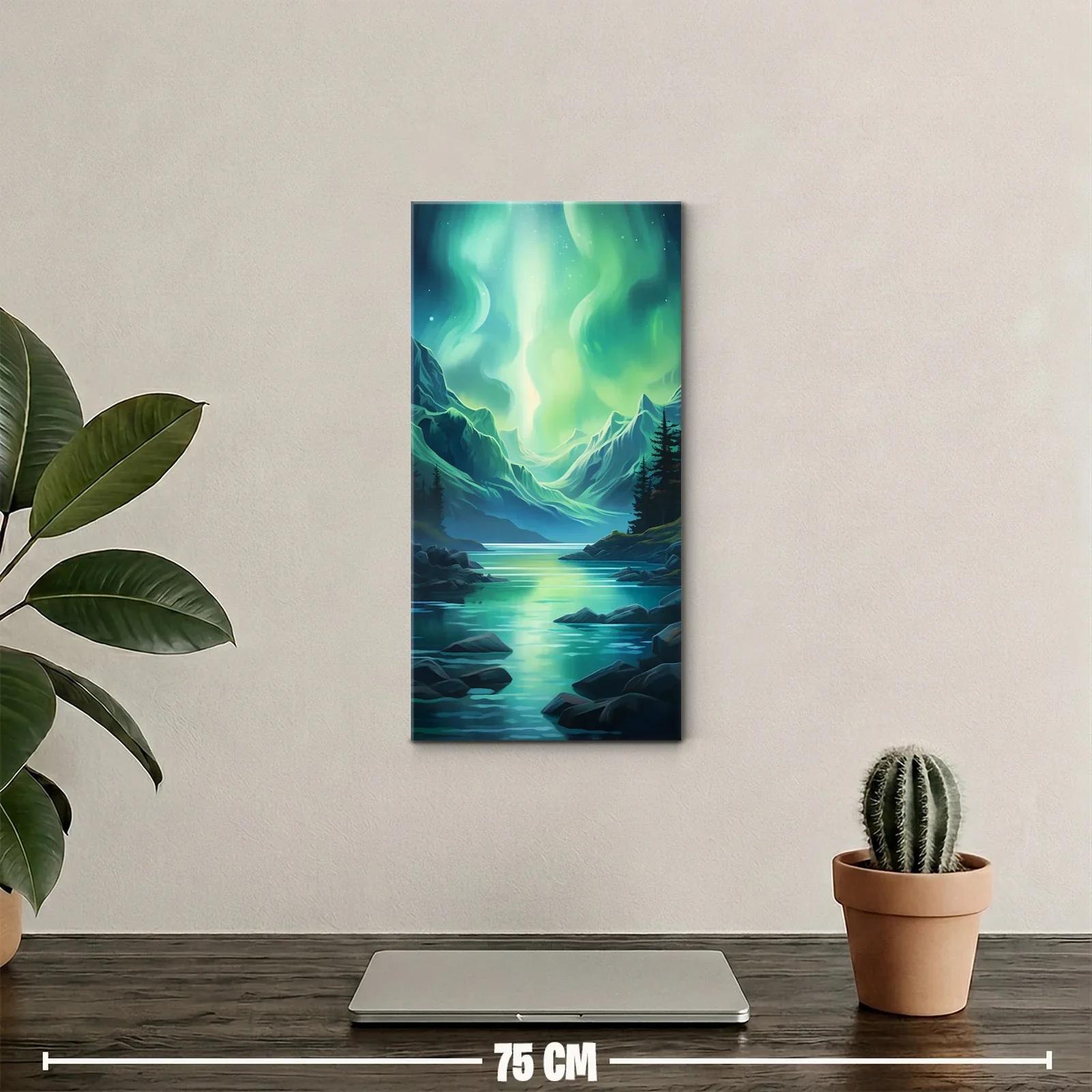 Cuadro aurora boreal con brillo verdiazul sobre lago de montaña — miniatura 2