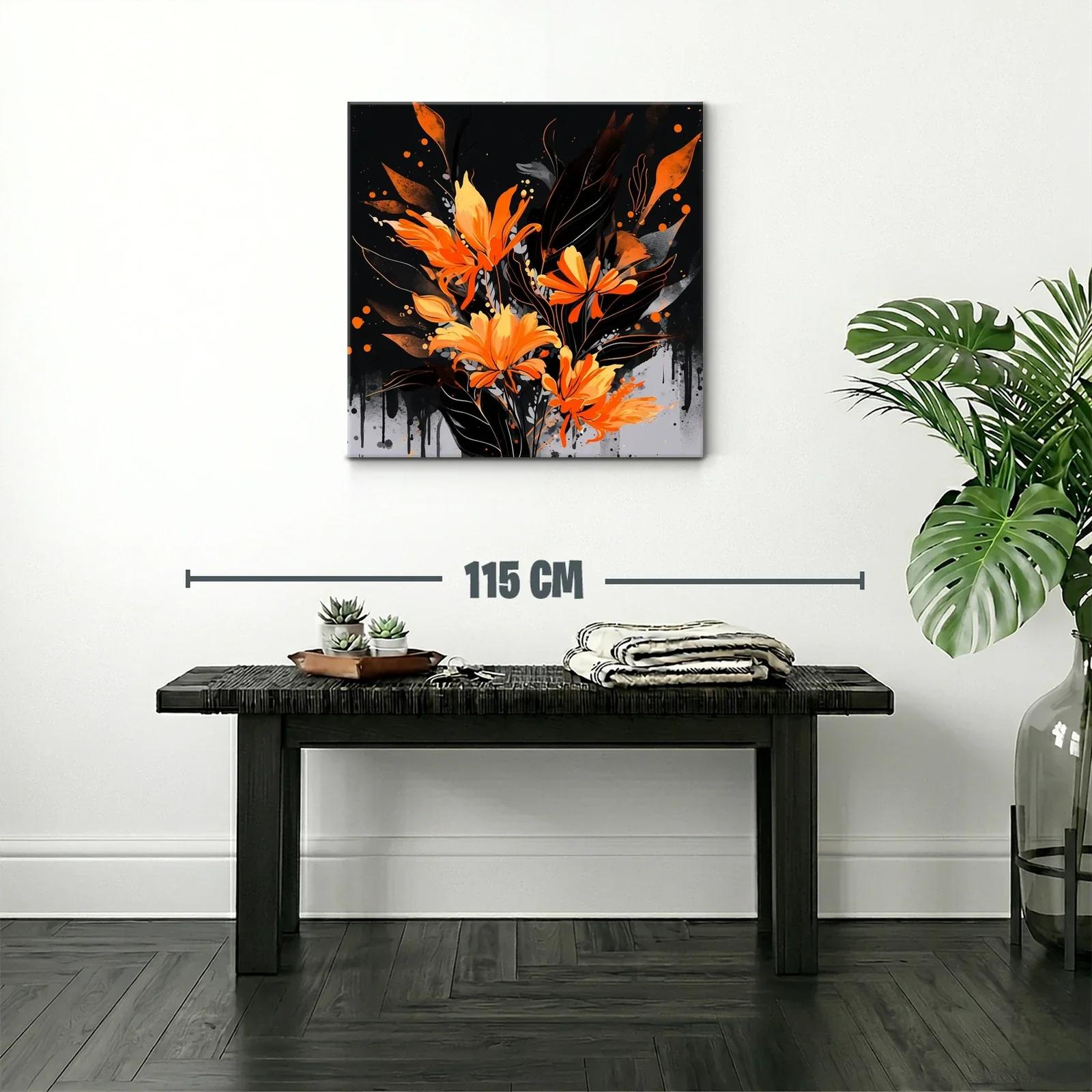 Cuadro floral en tonos naranja y negro para espacios modernos — miniatura 2