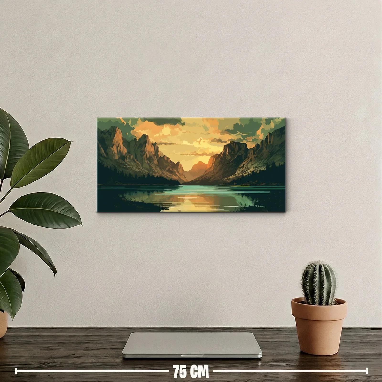 Cuadro lago de montaña con resplandor en el horizonte — miniatura 2