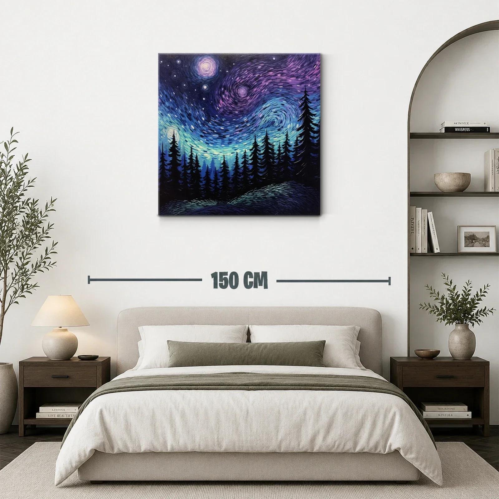 Cielo estrellado sobre bosque en tonos azul y violeta — miniatura 3
