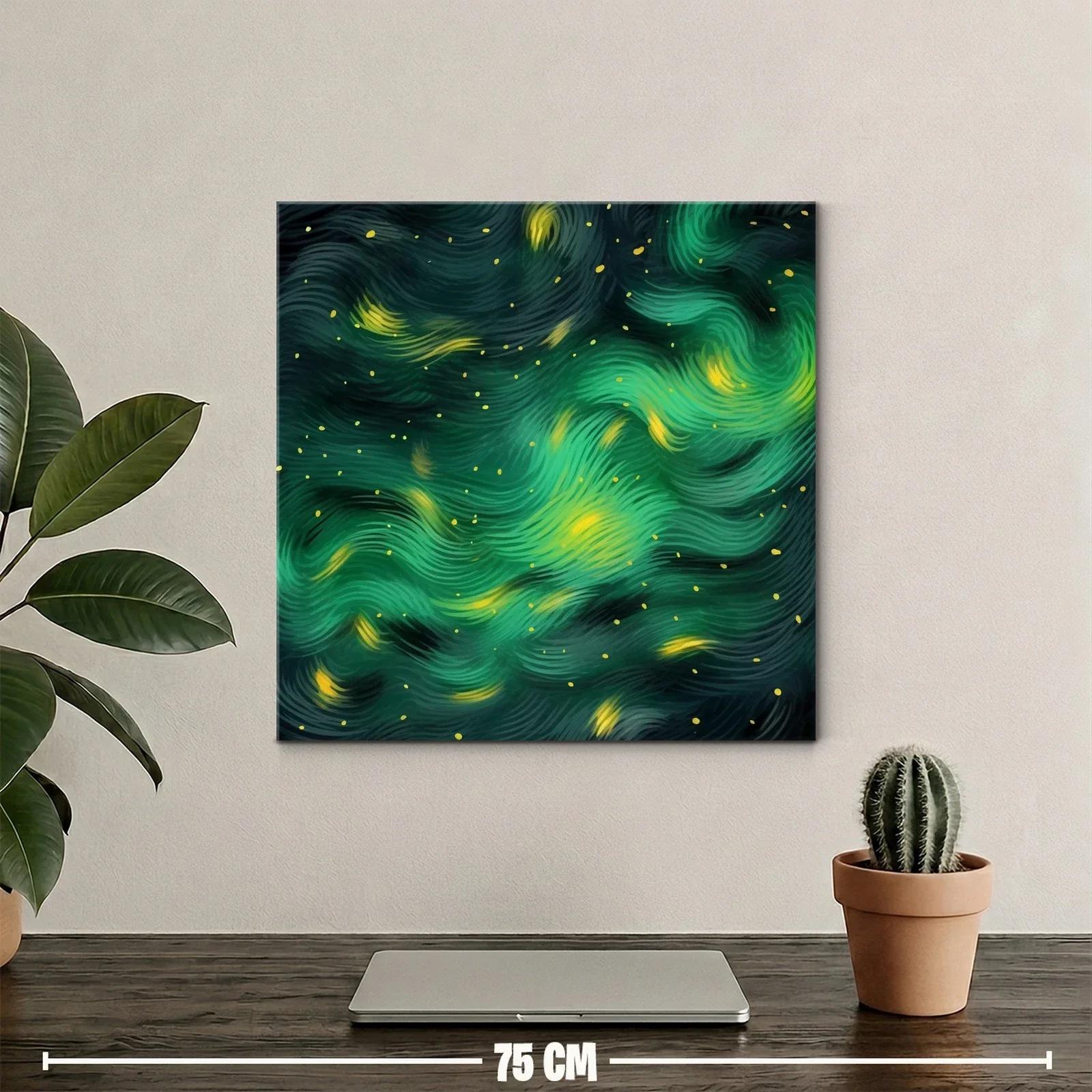 Cuadro abstracto con textura fluida en tonos verdes y amarillos — miniatura 2