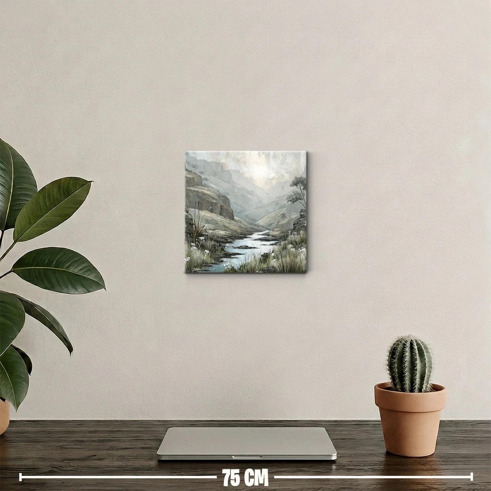 Paisaje sereno con río y montañas en tonos suaves — miniatura 2