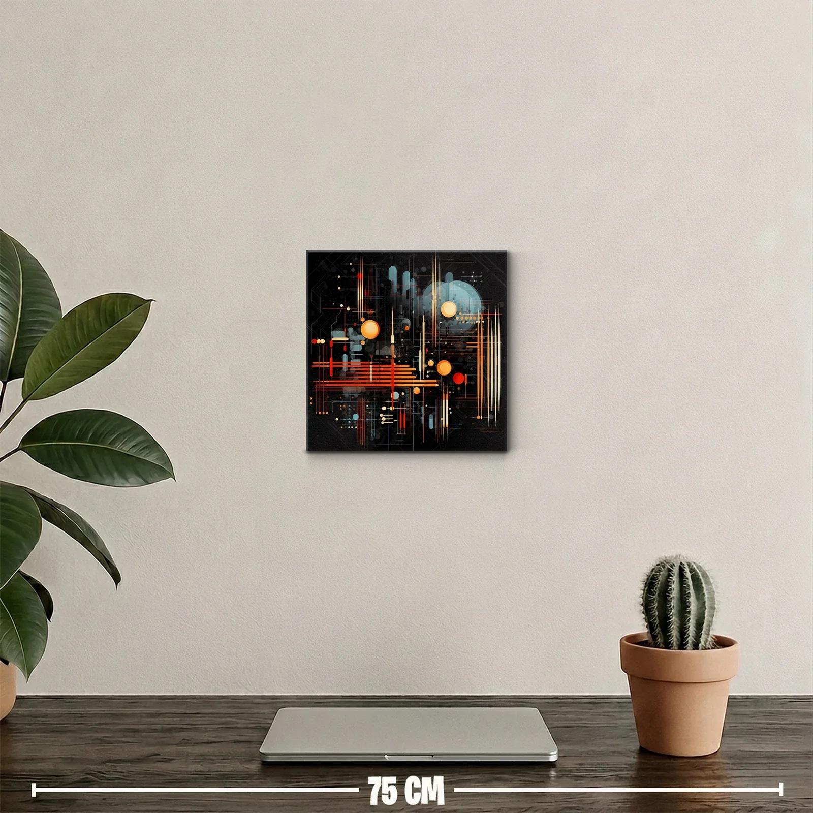 Composición abstracta en líneas y círculos cálidos sobre fondo oscuro — miniatura 2