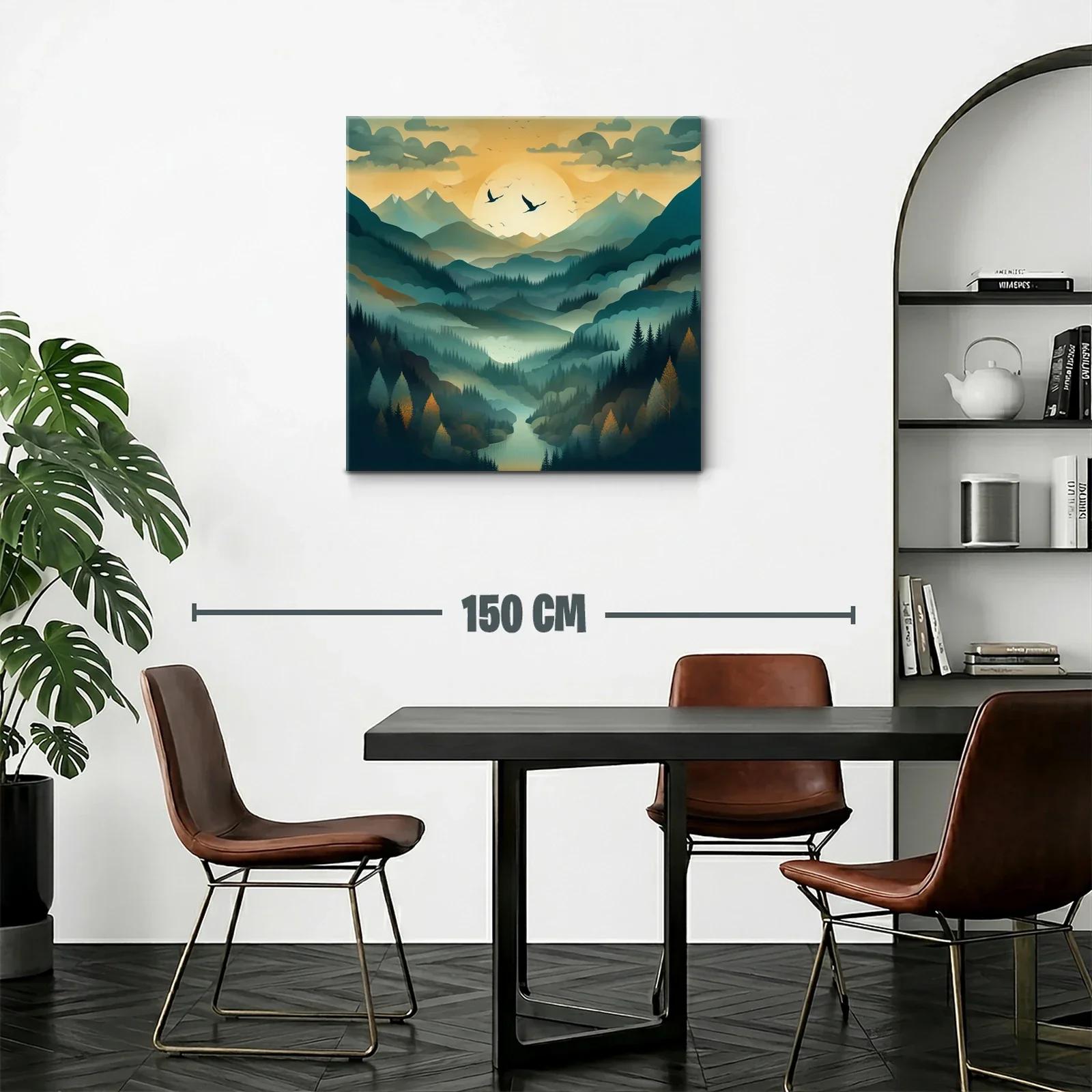 Paisaje de montañas con amanecer y vuelo de aves — miniatura 2