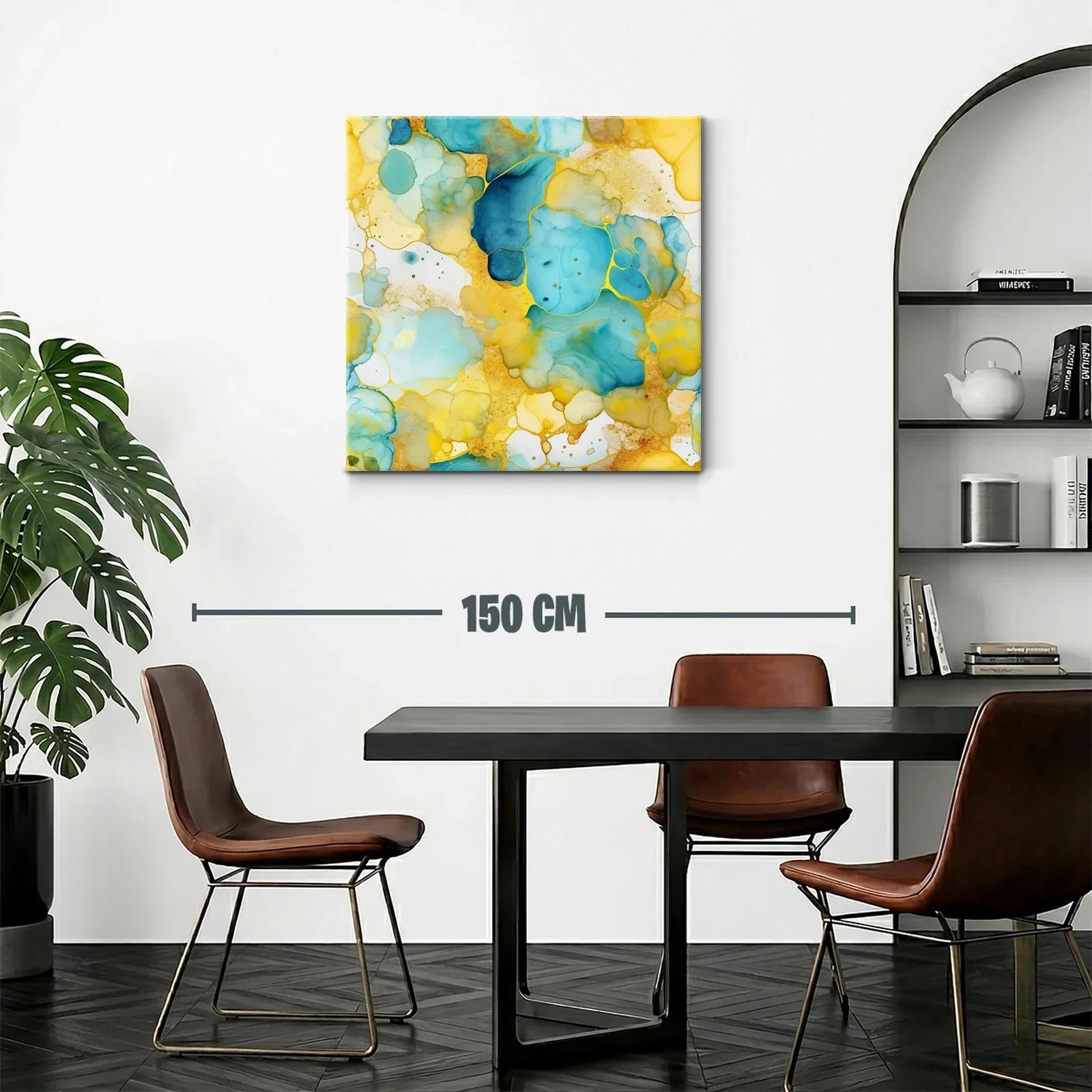 Cuadro abstracto en tonos turquesa y dorados vibrantes — miniatura 2