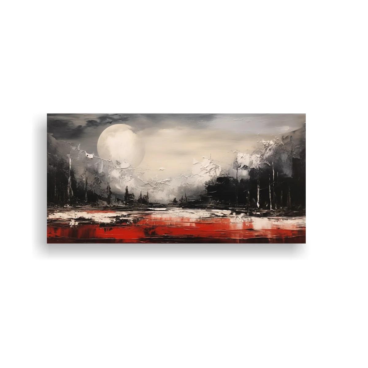 Cuadro paisaje de lago con bosque y luna grande — imagen principal