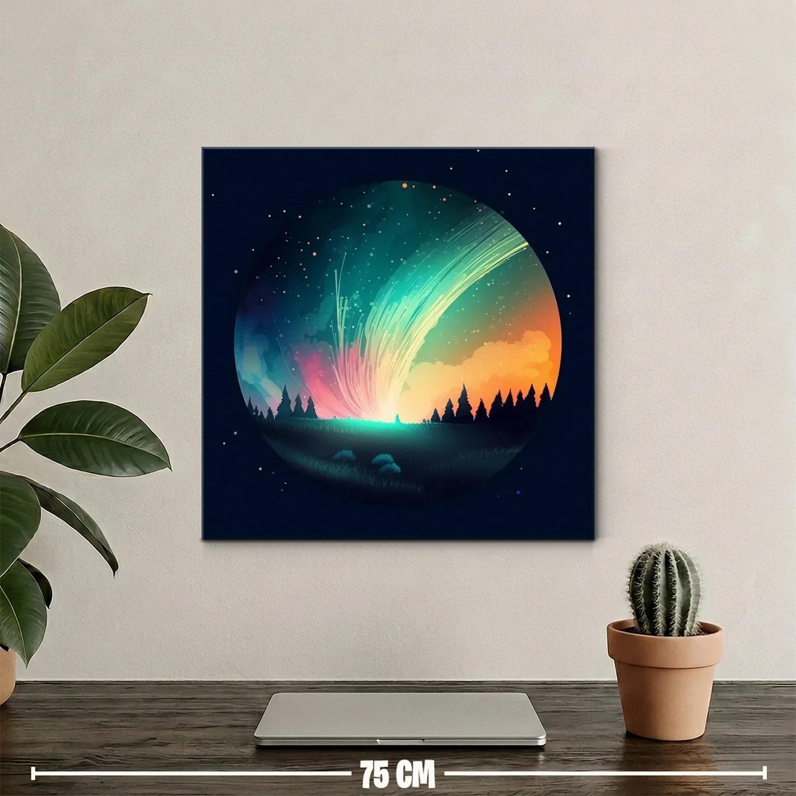 Cielo estrellado con auroras y bosque silueteado — miniatura 2