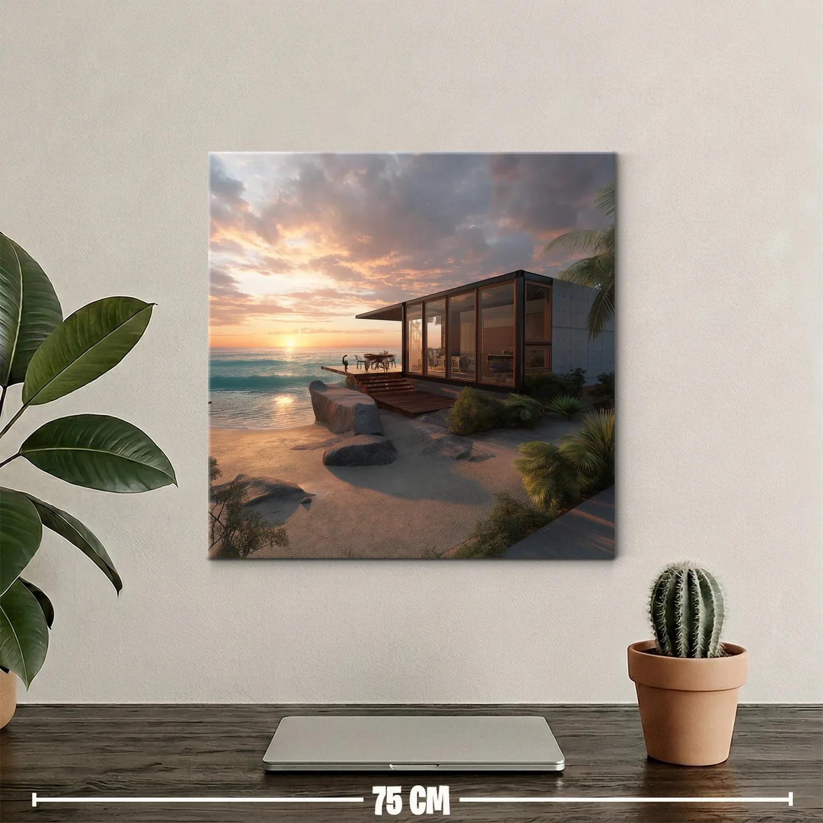 Atardecer frente al mar con casa moderna y paisaje natural — miniatura 2