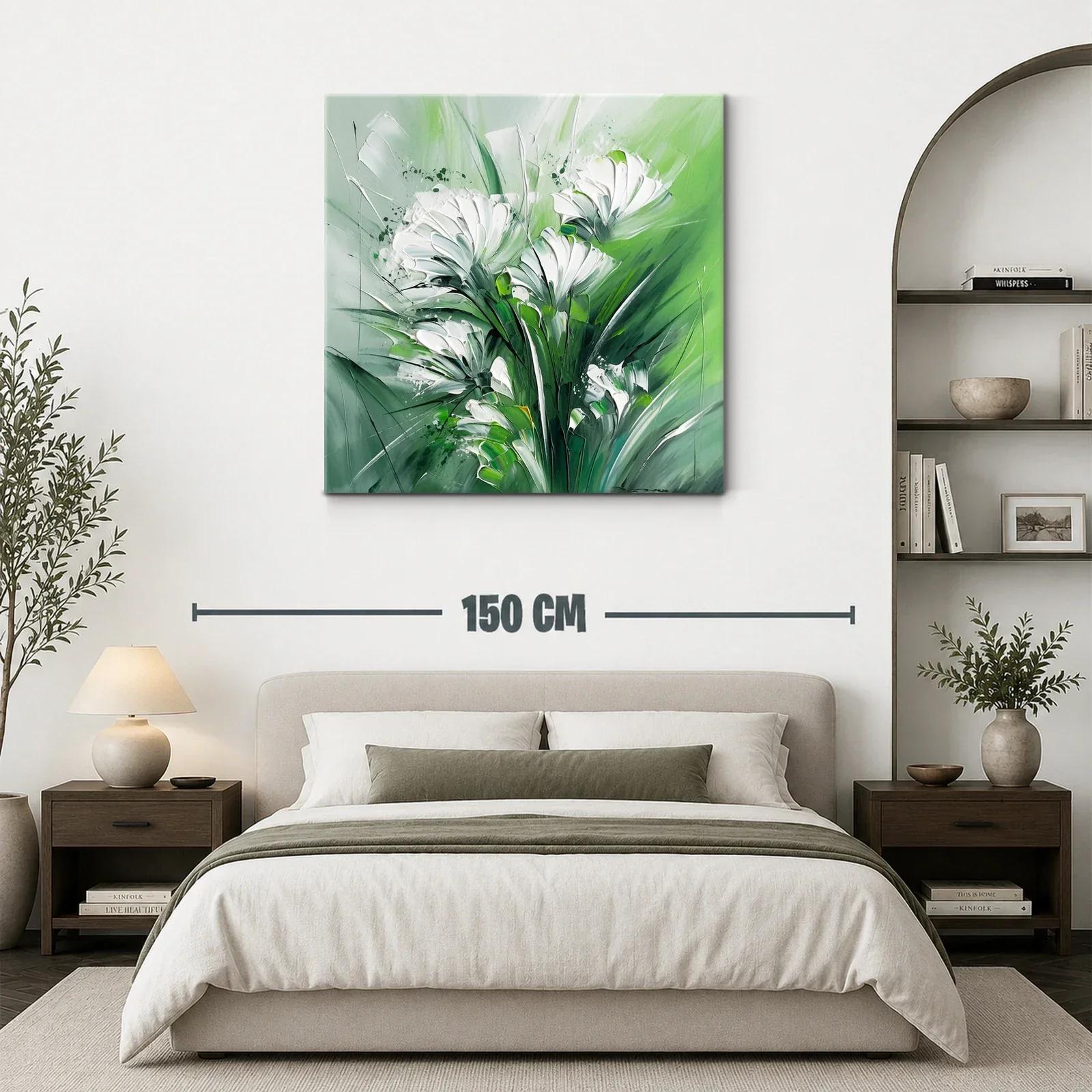 Cuadro floral abstracto con tonos verdes y blancos — miniatura 3