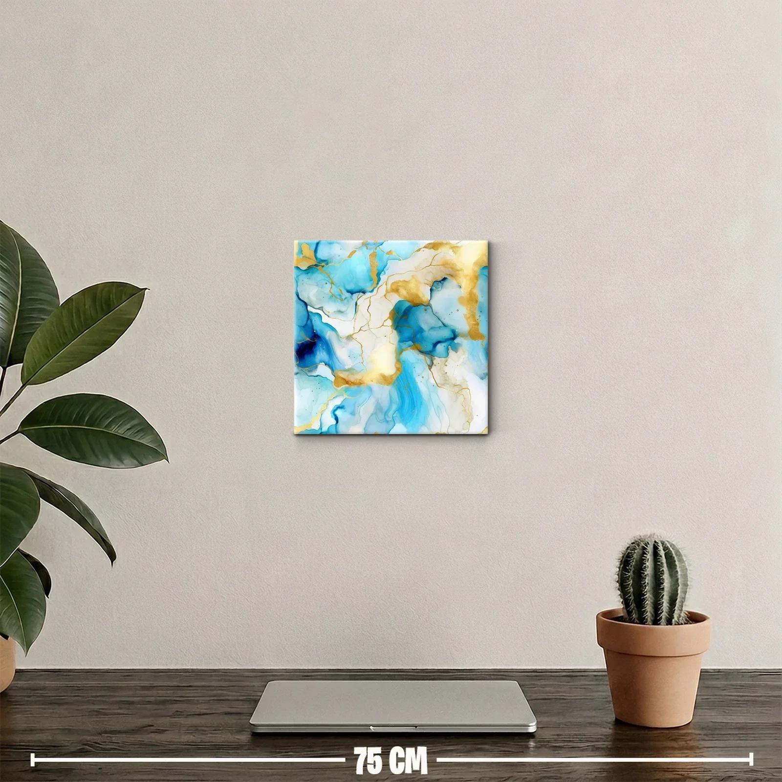 Cuadro abstracto azul y dorado con diseño fluido elegante — miniatura 2