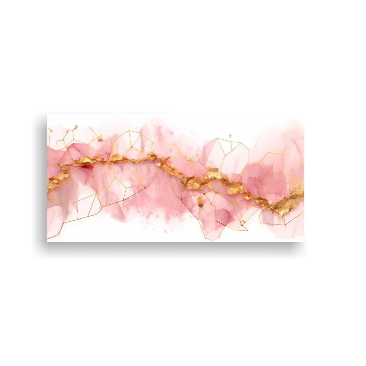 Cuadro franja abstracta rosa con vetas doradas — imagen principal