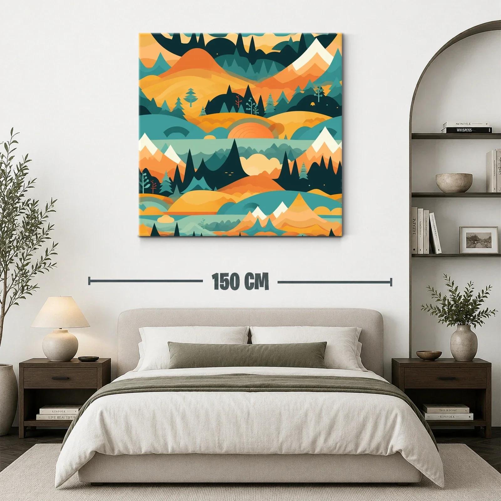 Paisaje abstracto con montañas y bosques en tonos cálidos — miniatura 3