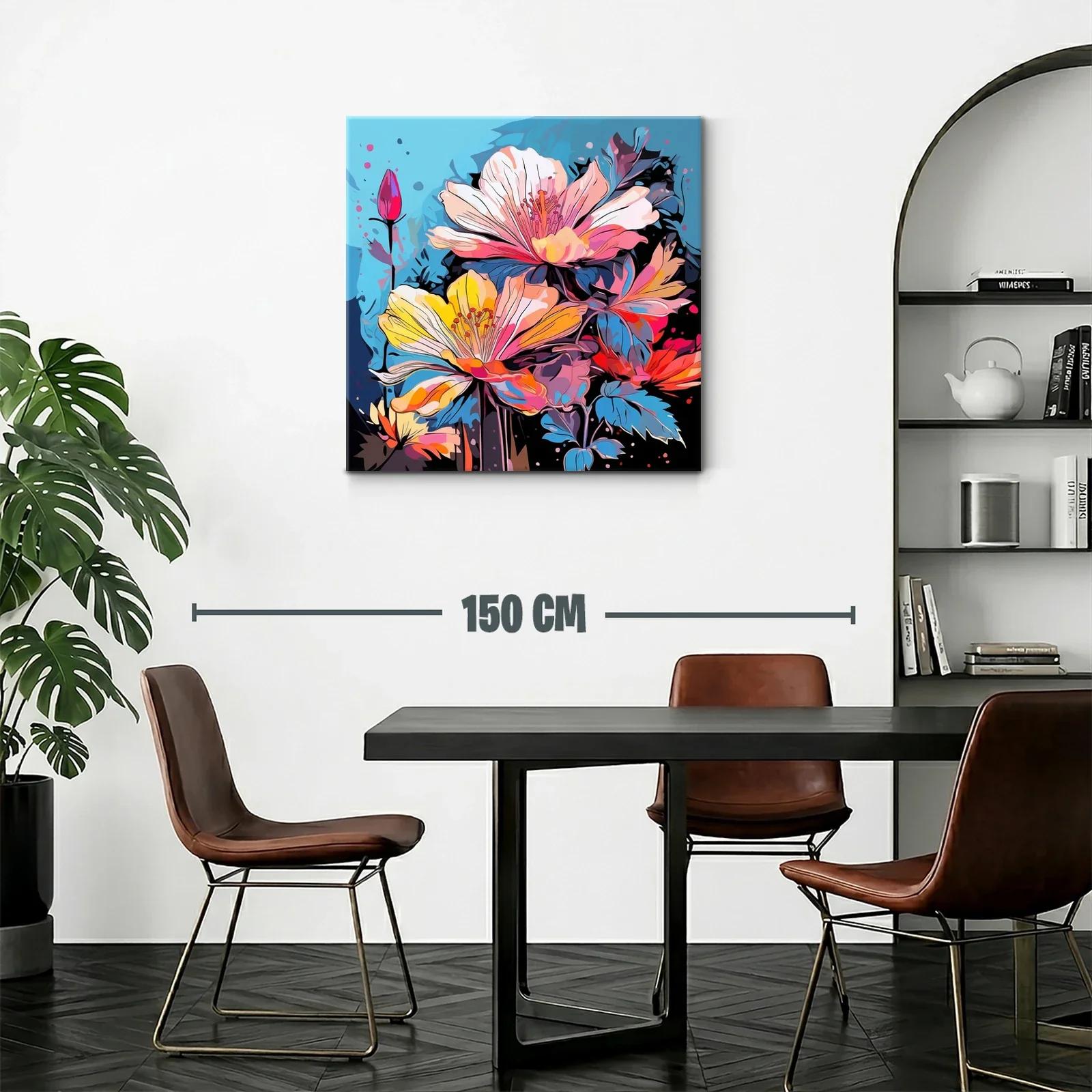 Cuadro floral con vibrantes tonos azules y rosas — miniatura 2