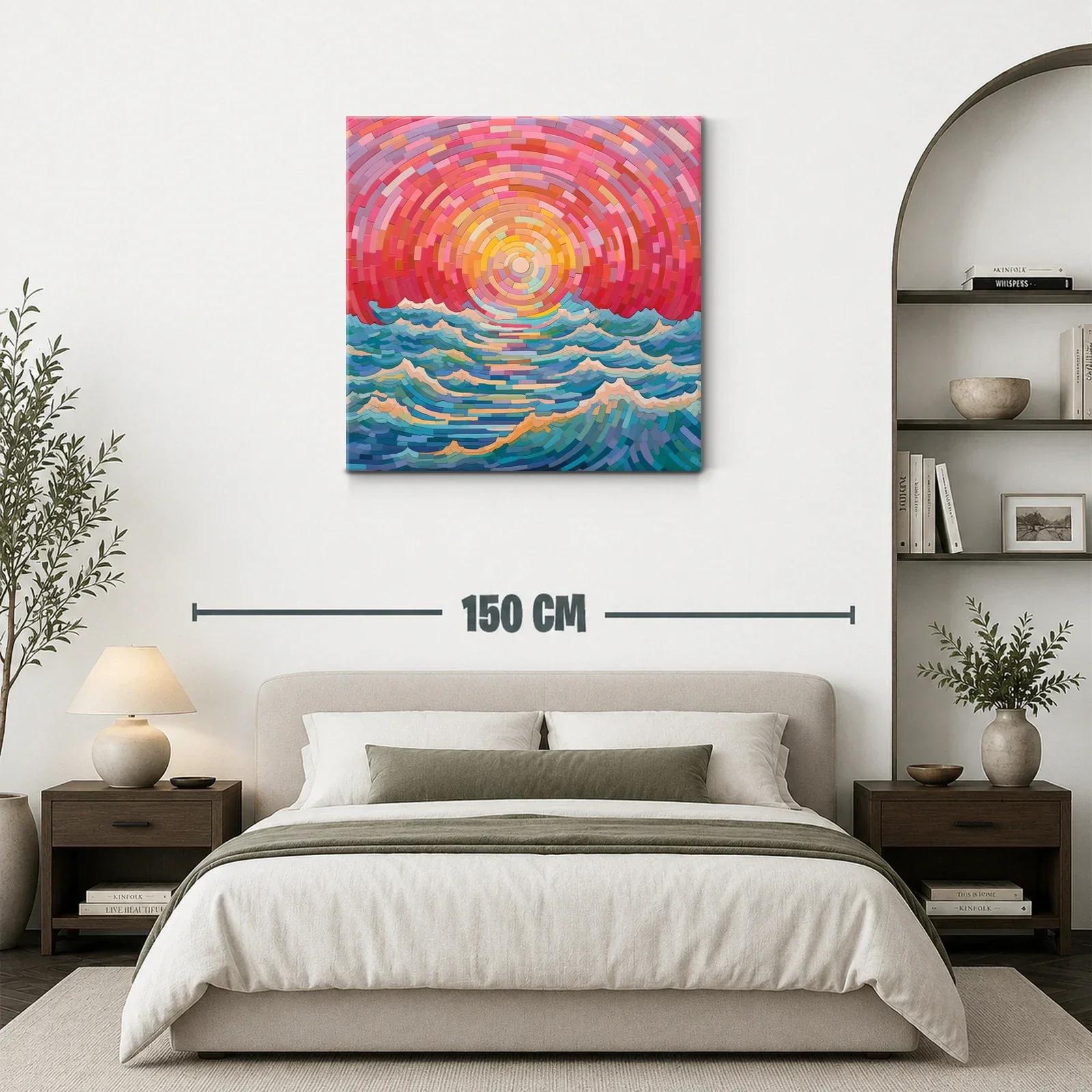 Cuadro vibrante con olas y sol en tonos cálidos y fríos — miniatura 3
