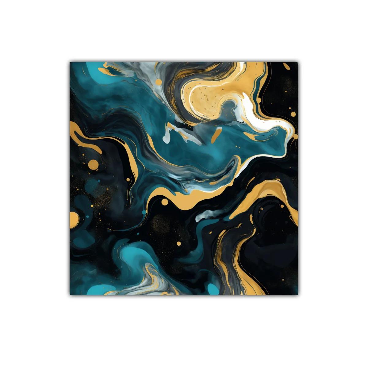 Cuadro abstracto con patrones fluidos y tonos dorados — miniatura 1