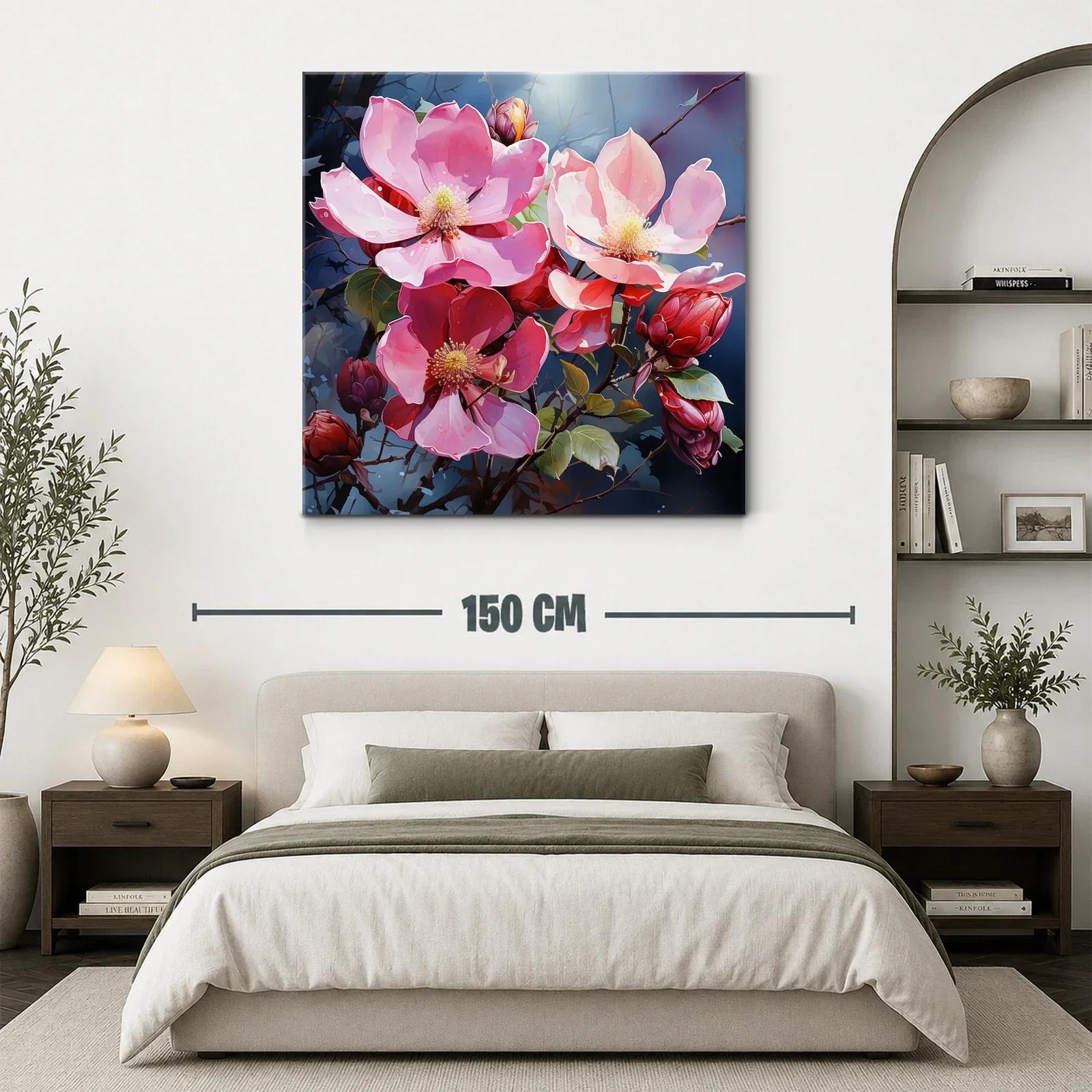 Flores rosas en contraste con fondo azul oscuro — miniatura 3