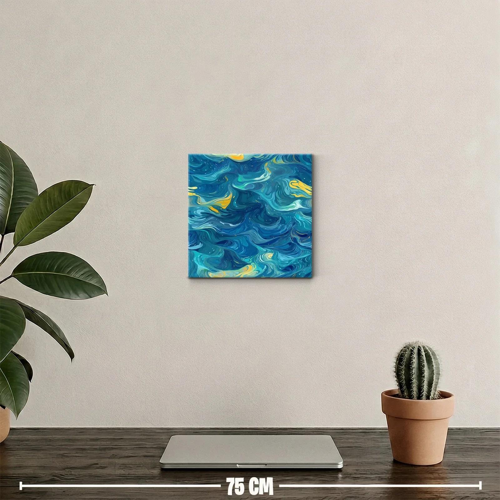 Cuadro abstracto con remolinos azules y toques amarillos — miniatura 2