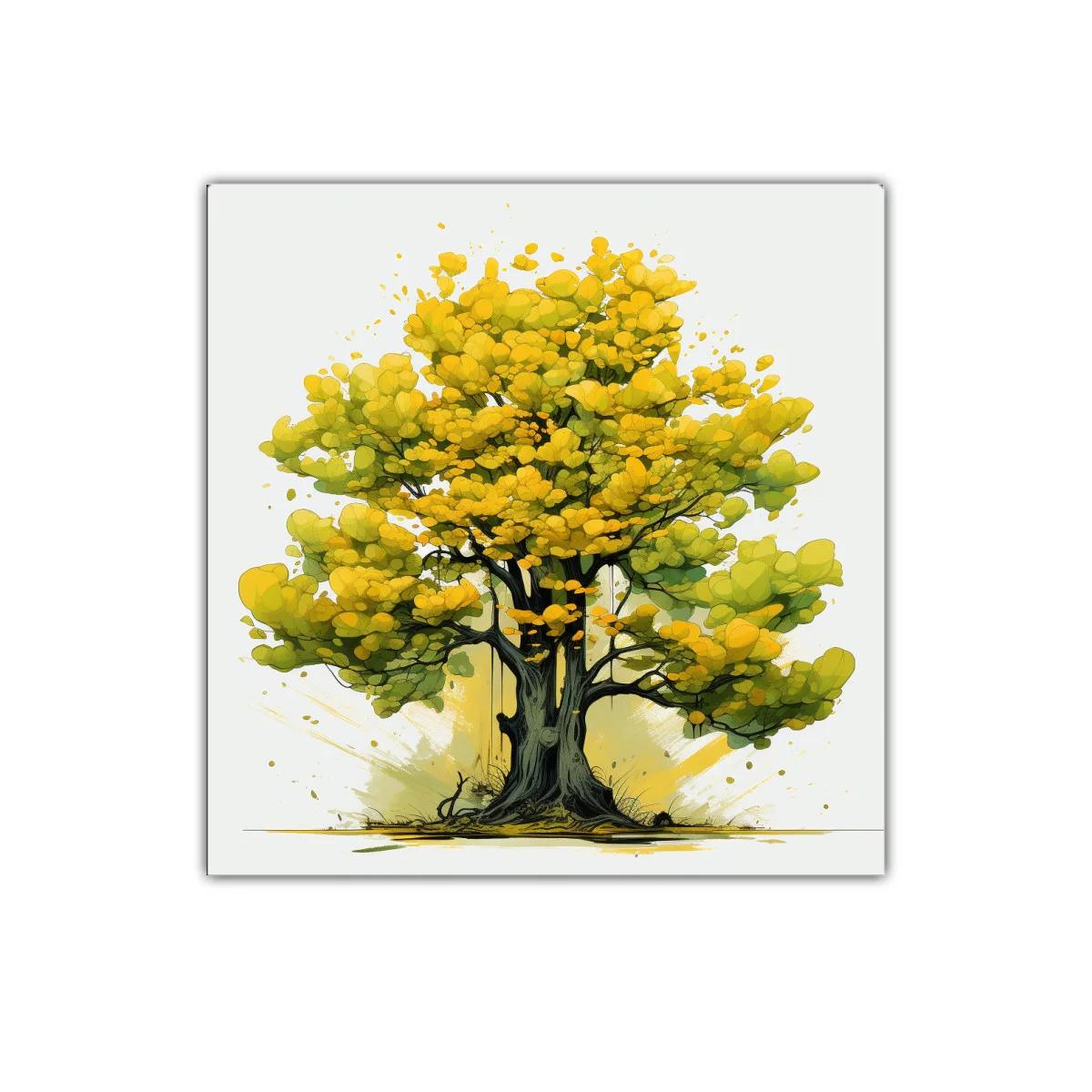 Cuadro decorativo árbol vibrante con hojas doradas — miniatura 1