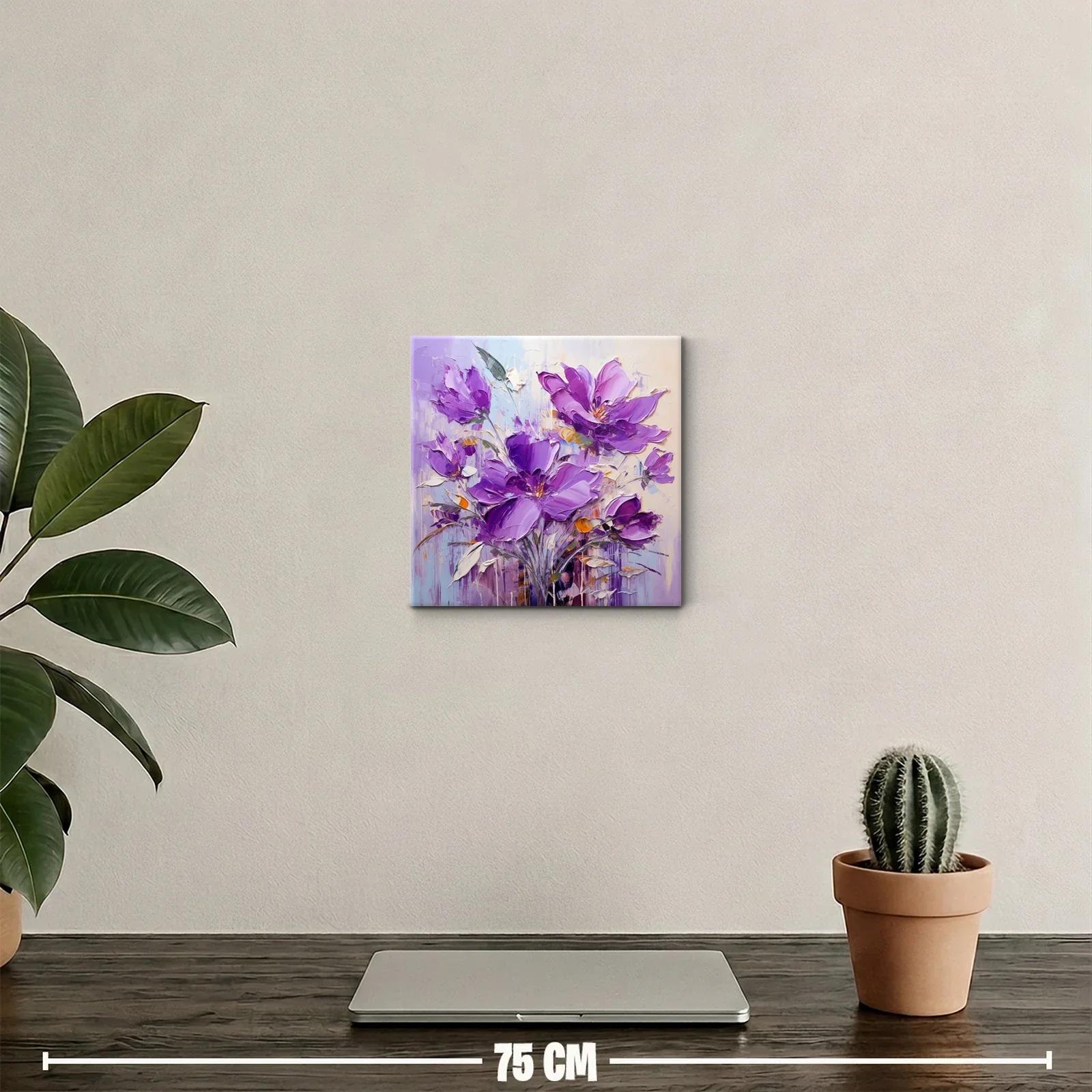 Cuadro decorativo con flores vibrantes en tonos morados y lilas — miniatura 2