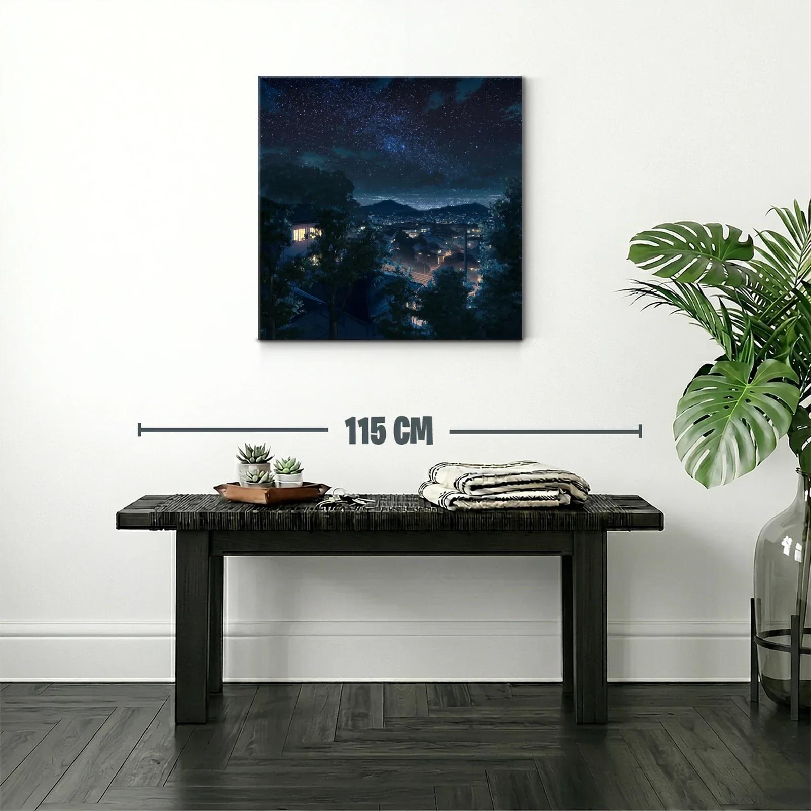 Cielo estrellado sobre ciudad tranquila nocturna — miniatura 2