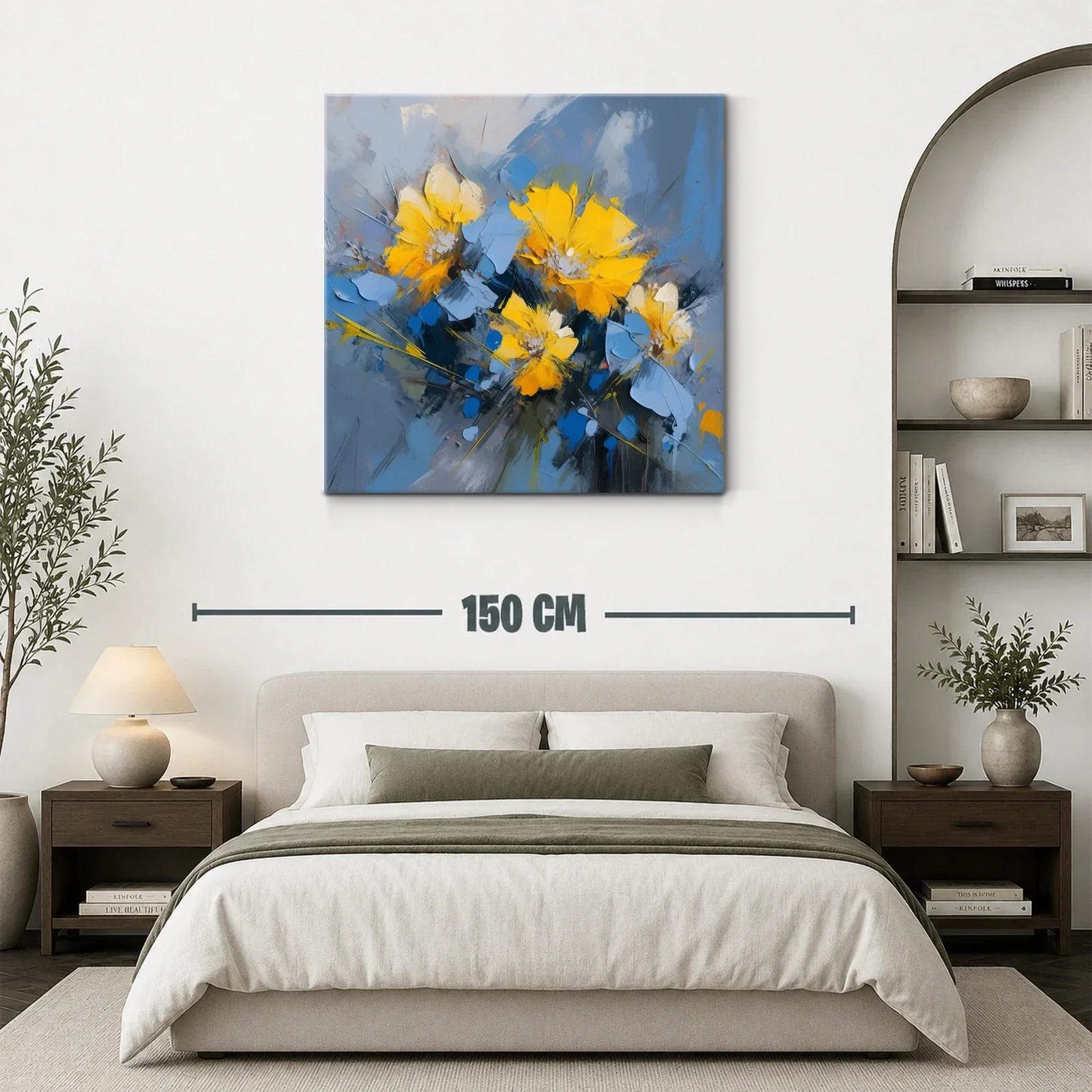 Cuadro floral abstracto con vibrantes tonos azules y amarillos — miniatura 3