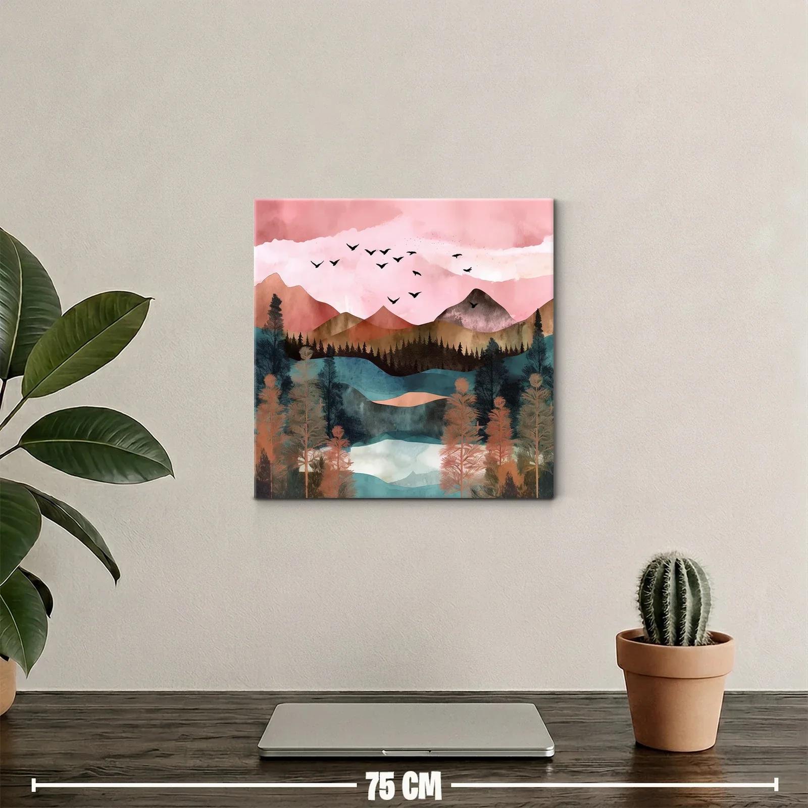 Paisaje de montaña con vuelo de aves y tonos cálidos — miniatura 2