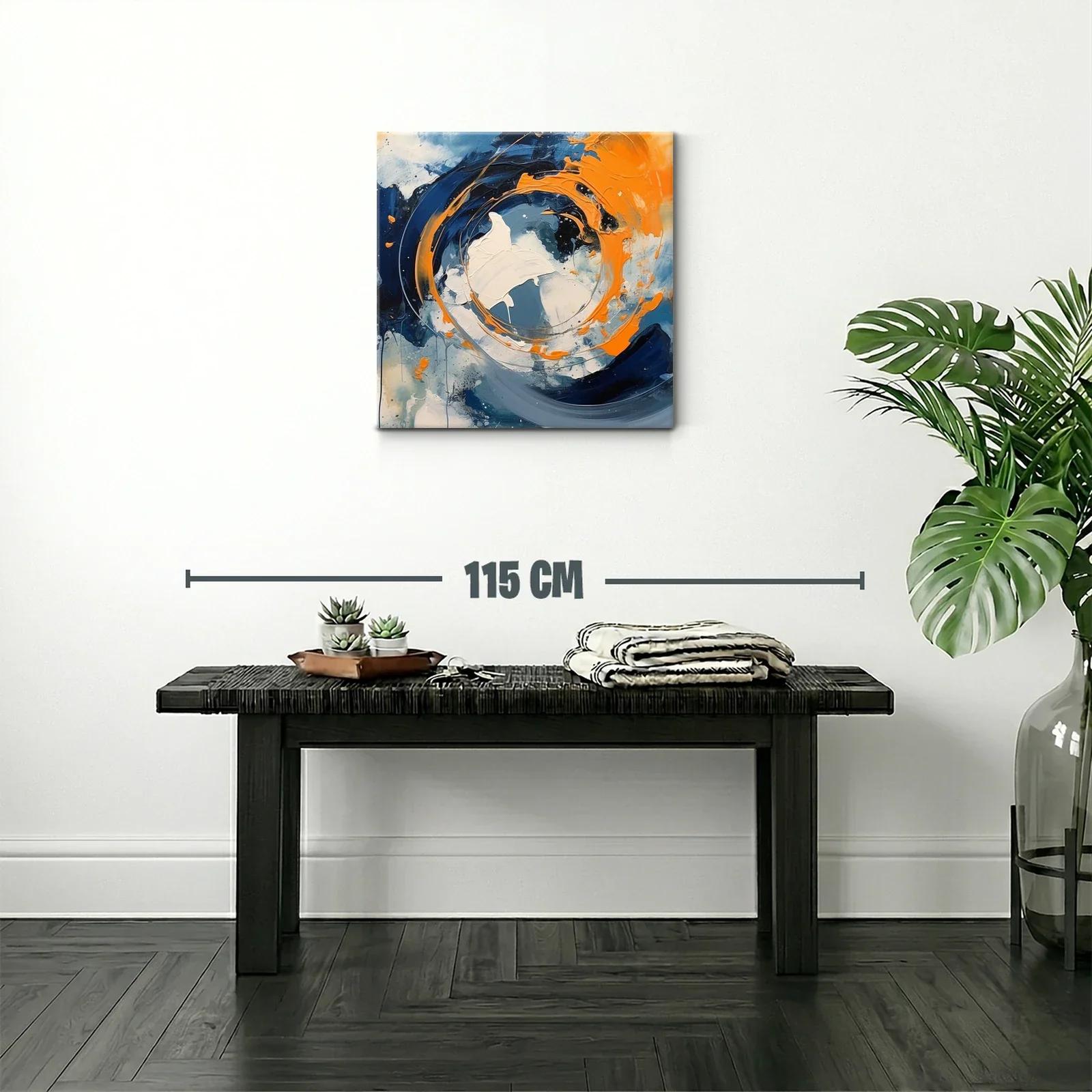 Cuadro abstracto con vibrantes tonos naranjas y azules dinámicos — miniatura 2