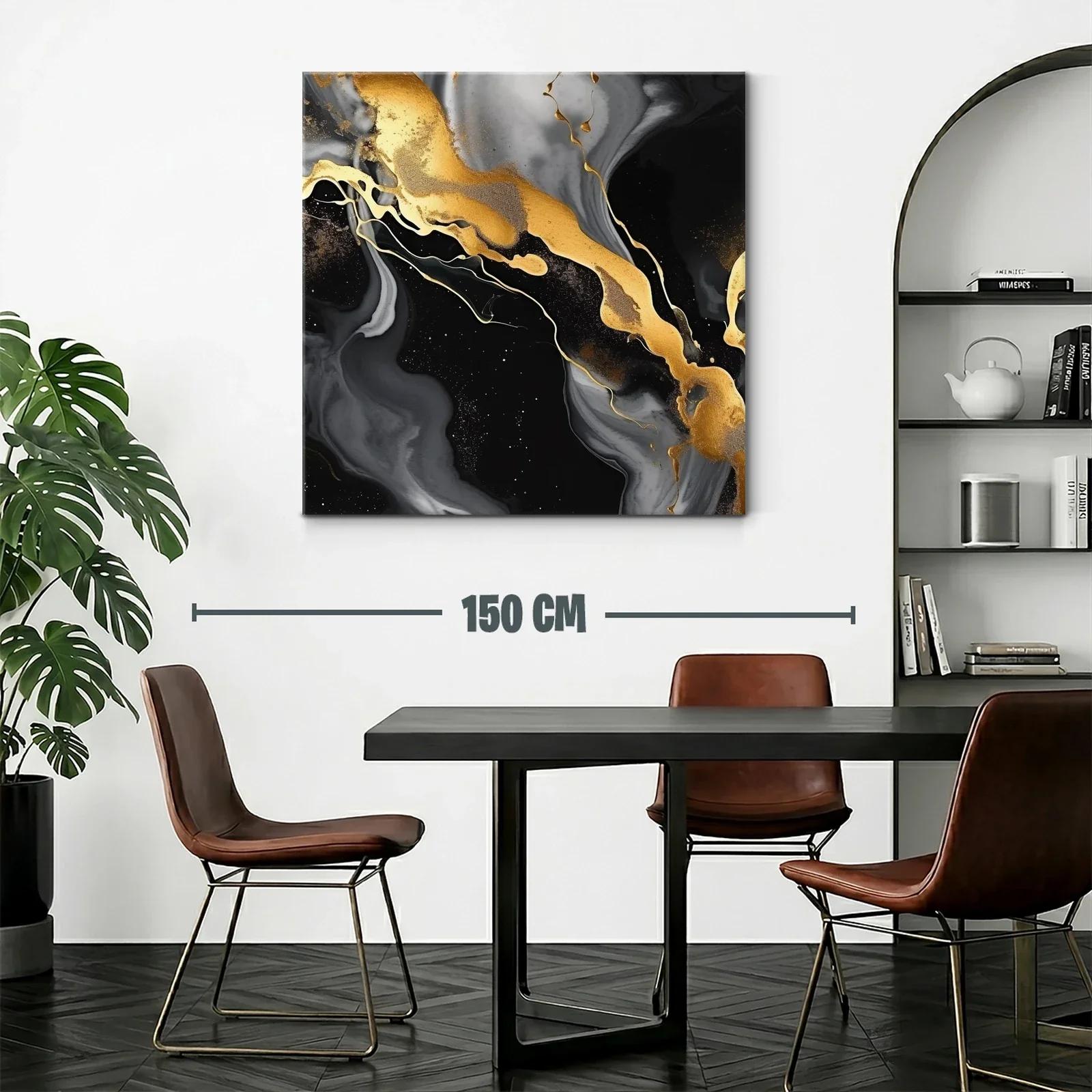 Cuadro abstracto con efectos dorados y negros elegantes — miniatura 2