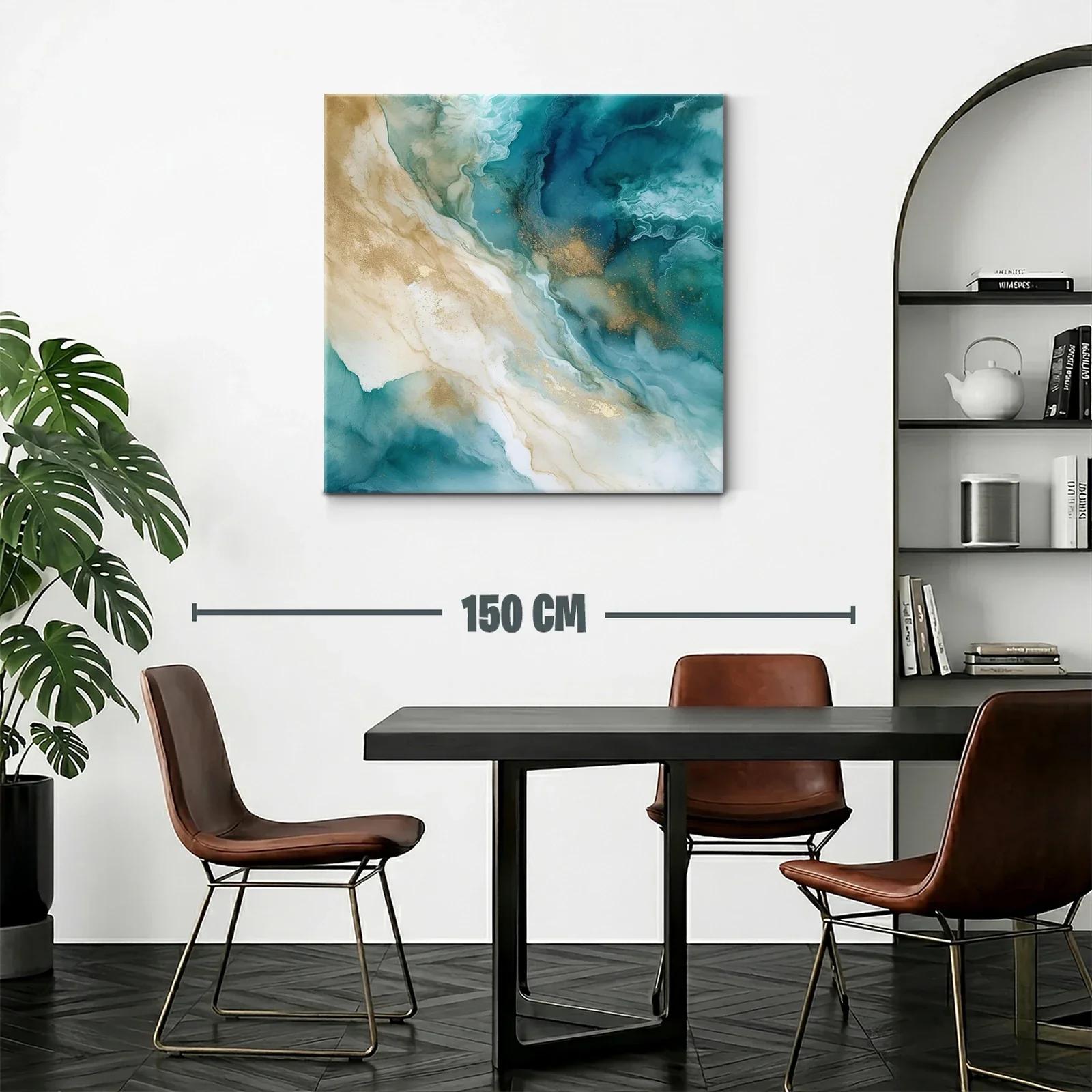 Cuadro abstracto con tonos turquesa y dorados elegantes — miniatura 2
