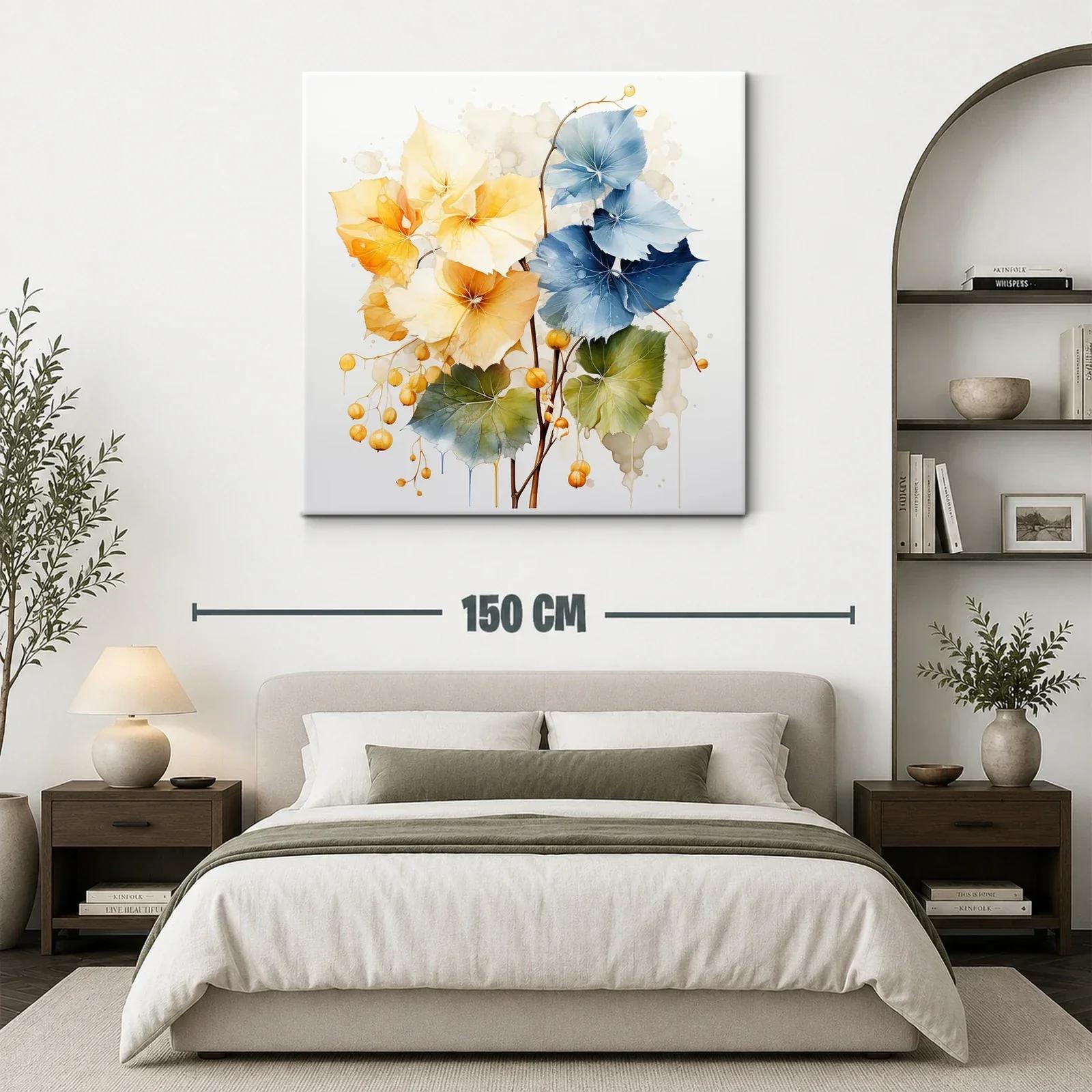 Arte floral con hojas en tonos cálidos y azul profundo — miniatura 3