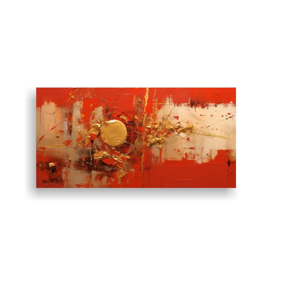 Cuadro abstracto en rojo con círculo dorado — imagen principal